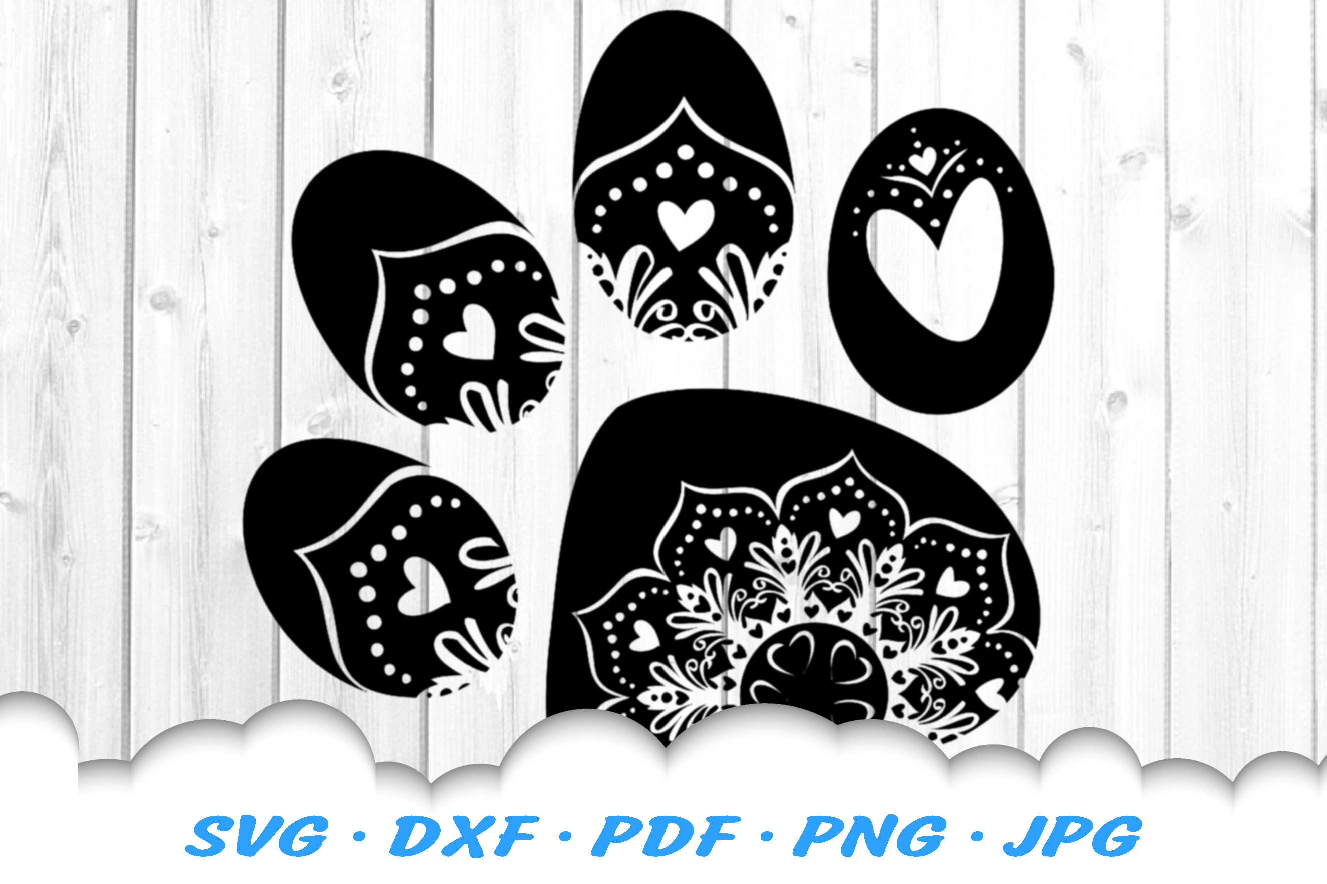 Download Mandala Hearts Dog Paw SVG DXF Cut Files