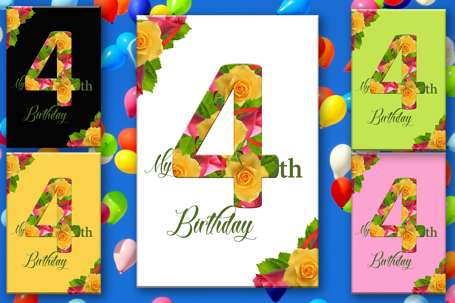 4th birthday number card card for birt design bundles