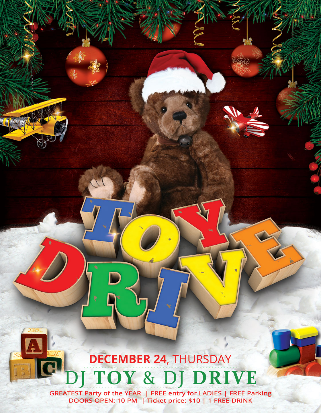Toy Drive Party Flyer Poster (136777) Flyers Design Bundles