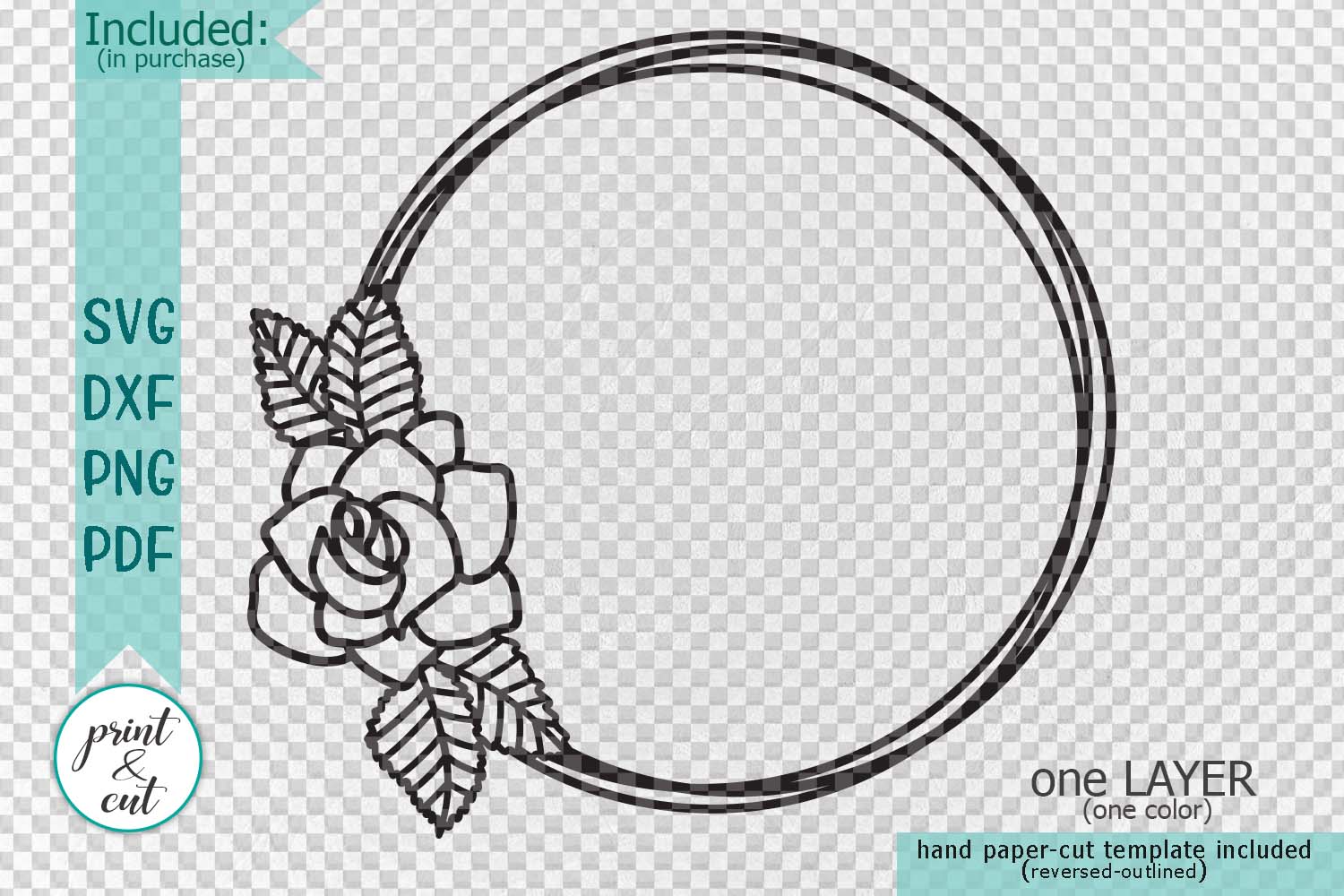 Floral rose wreath circle monogram frame svg dxf pdf digital