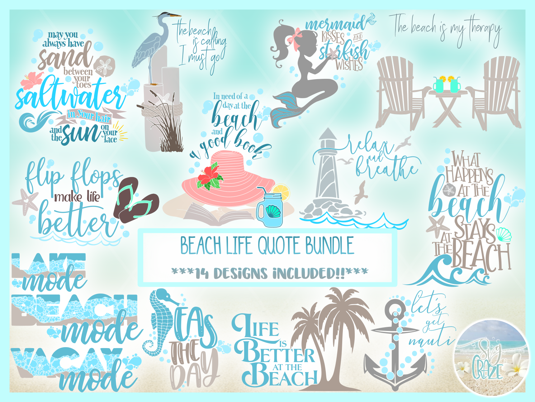 Download Beach Sealife Quote Bundle Svg Dxf Eps Png Pdf Files