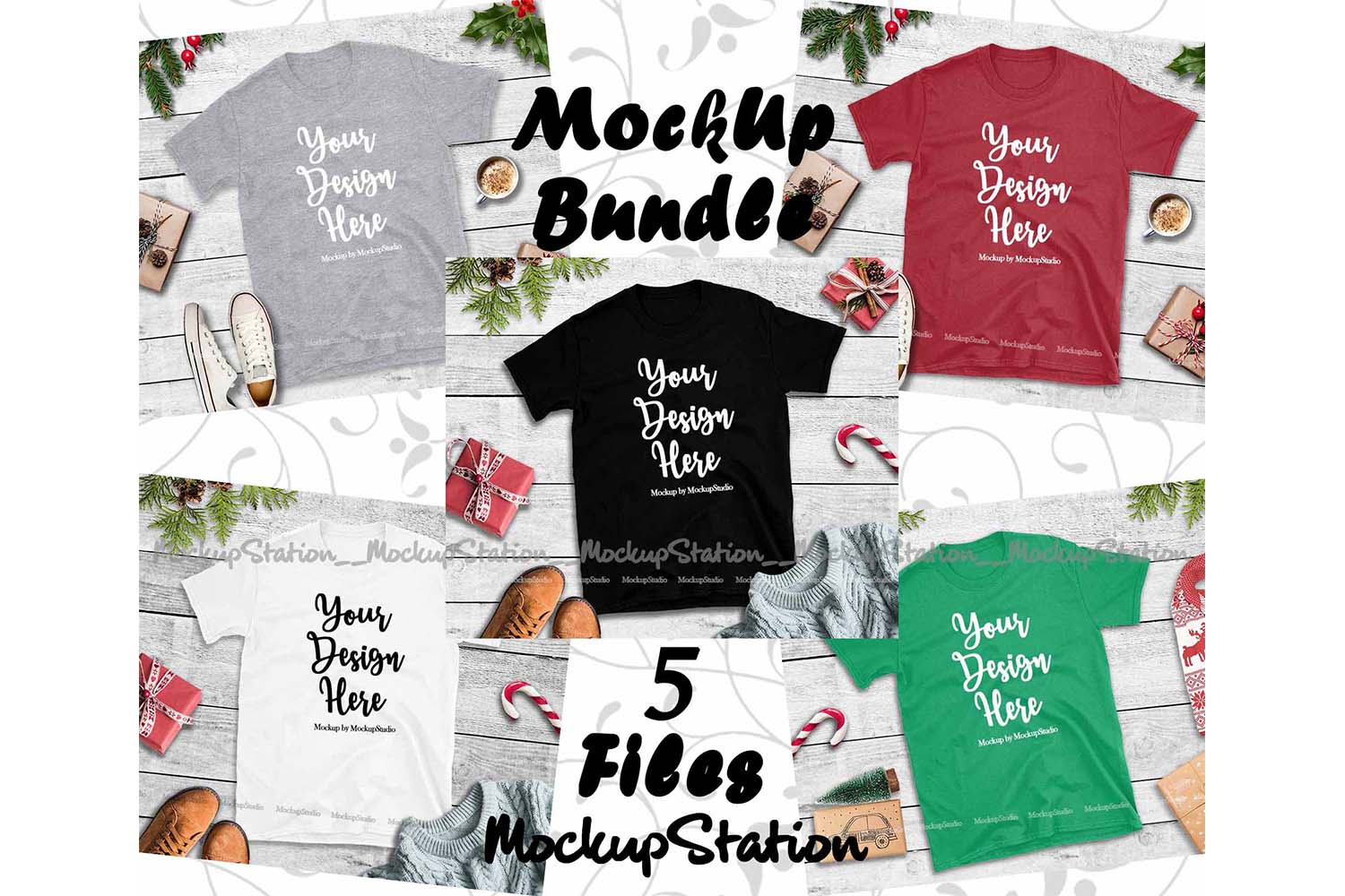 Download Christmas Tshirt Mockup Bundle 5 Colors Gildan 64000 Shirt ...