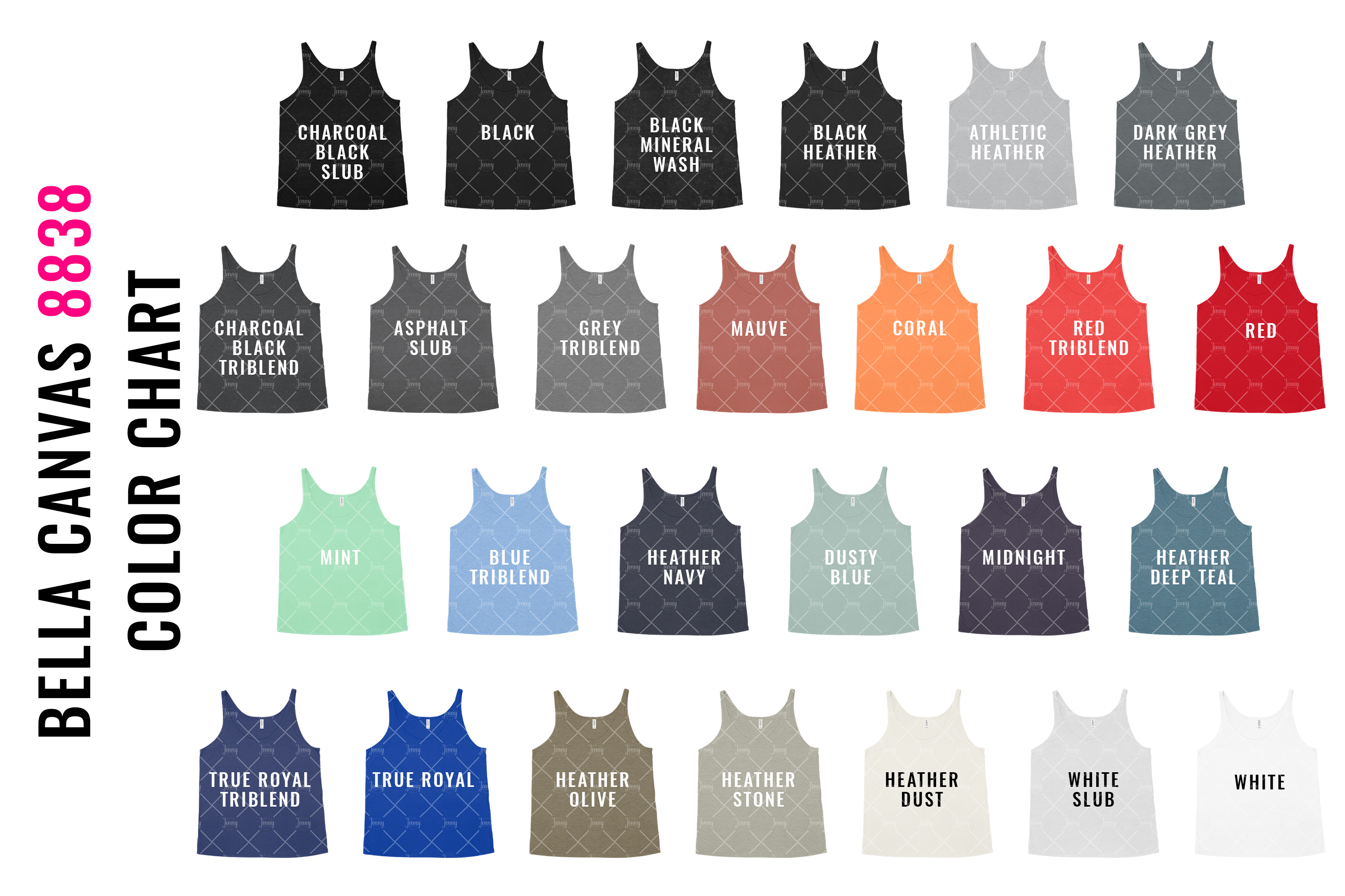 Download Bella Canvas 8838 Slouchy Tank Top Mockup Color Chart