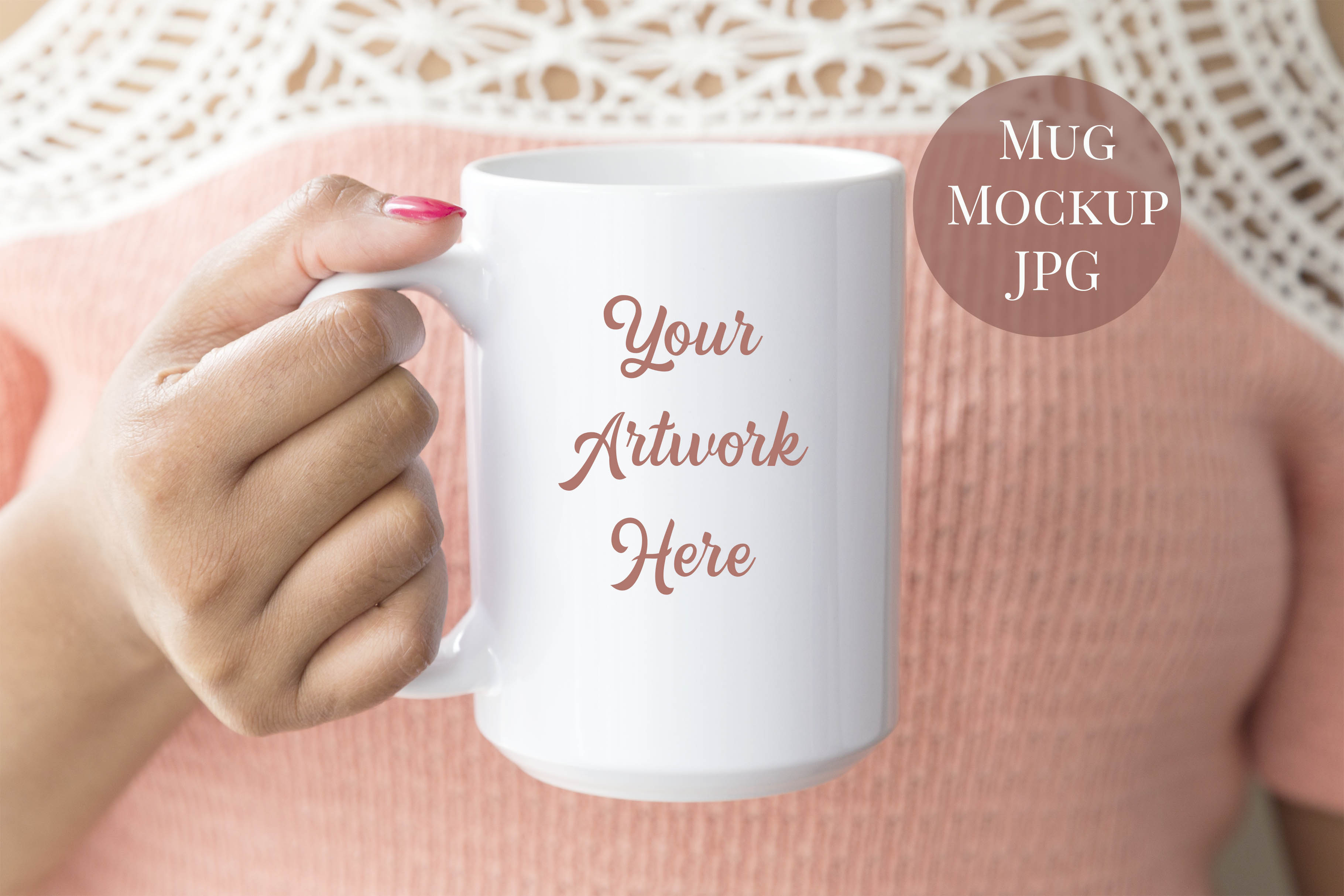 Mug Mockup -woman holding 15oz mug