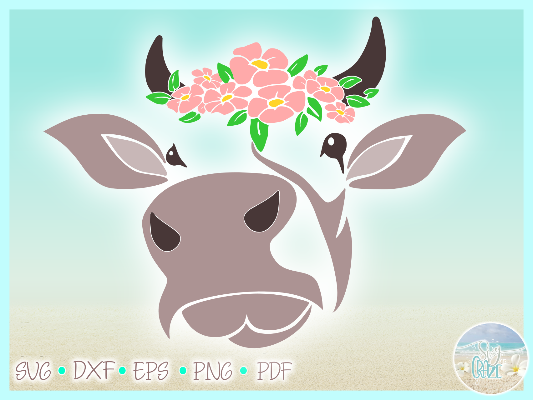 Download Cow Face With Flowers Svg Dxf Eps Png Pdf Files For Cricut
