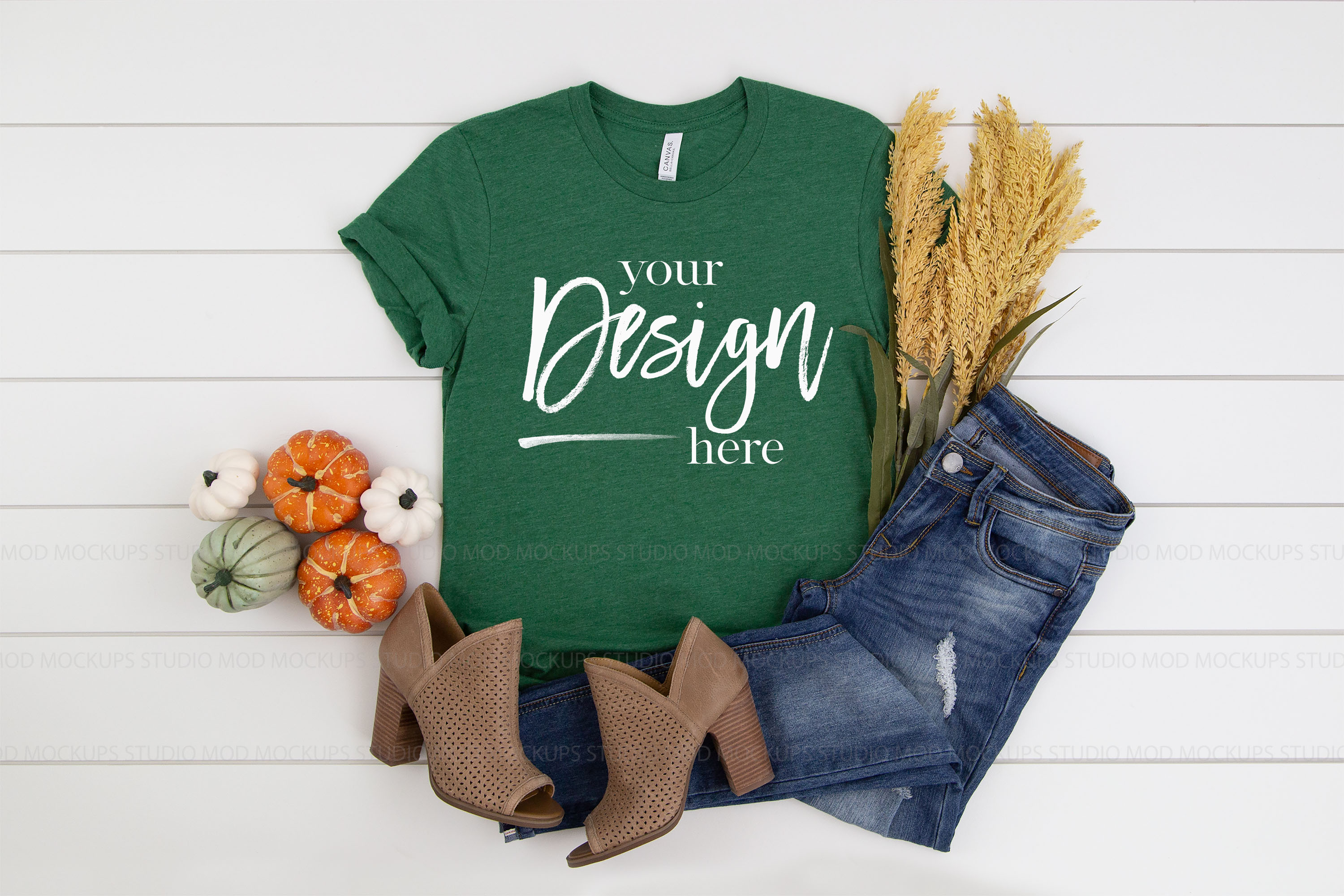 Download TShirt Mockup HEATHER GRASS GREEN | 3001 Bella Canvas Mock