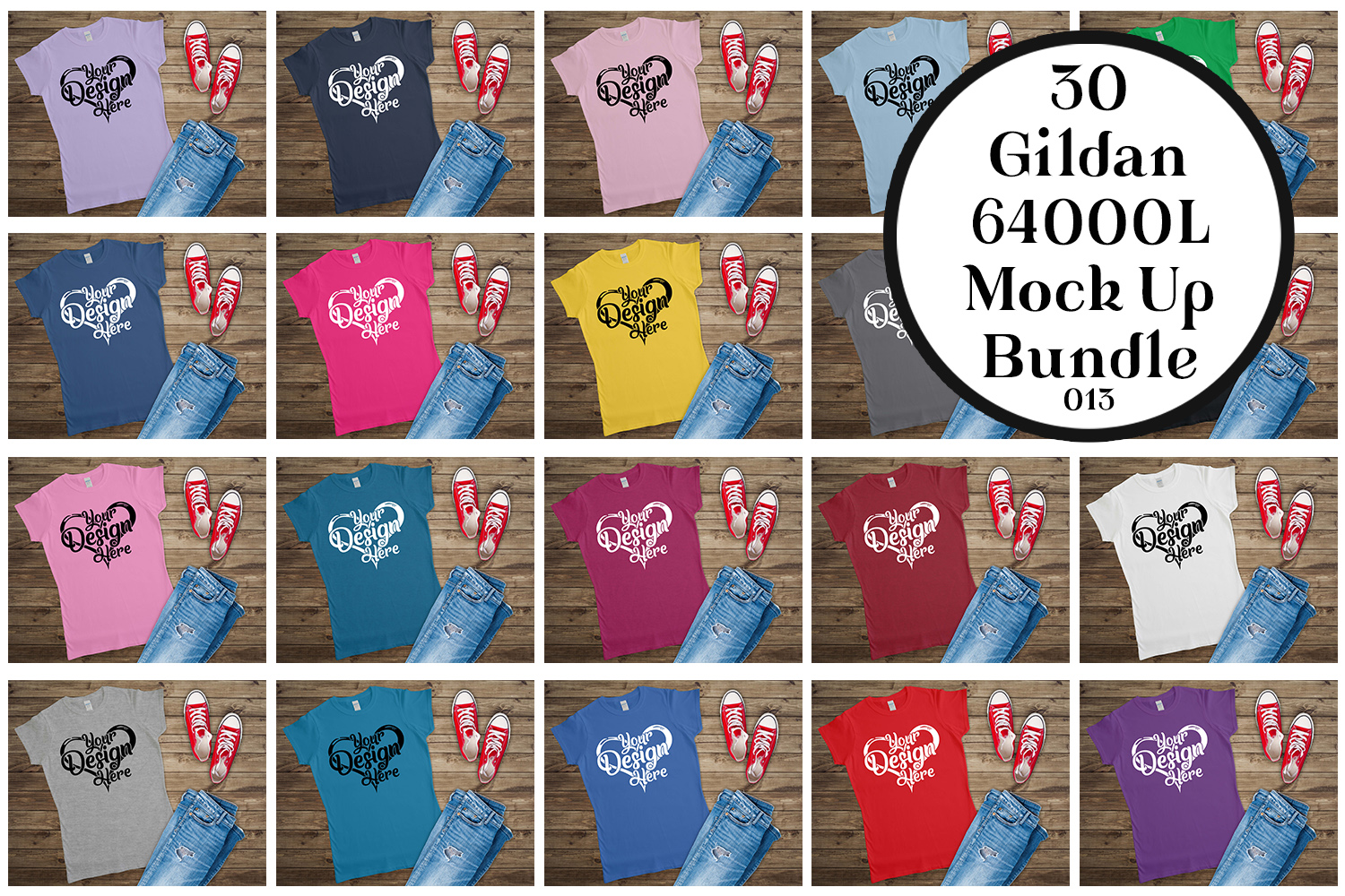 Download Gildan 64000L Ladies T-Shirt Mockup Bundle Flat Lay