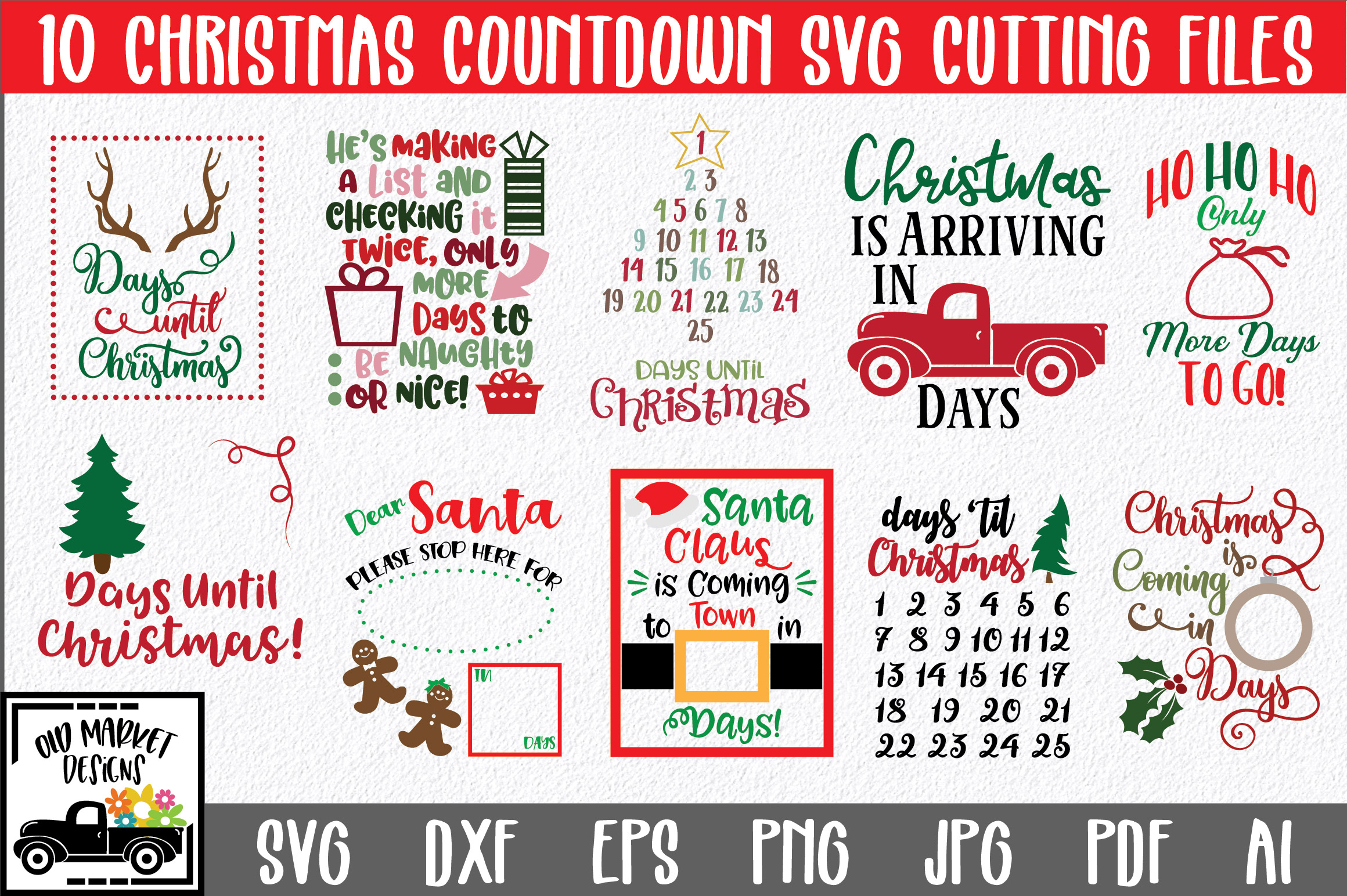 Download Christmas SVG Bundle with 10 Christmas Countdown Cut Files