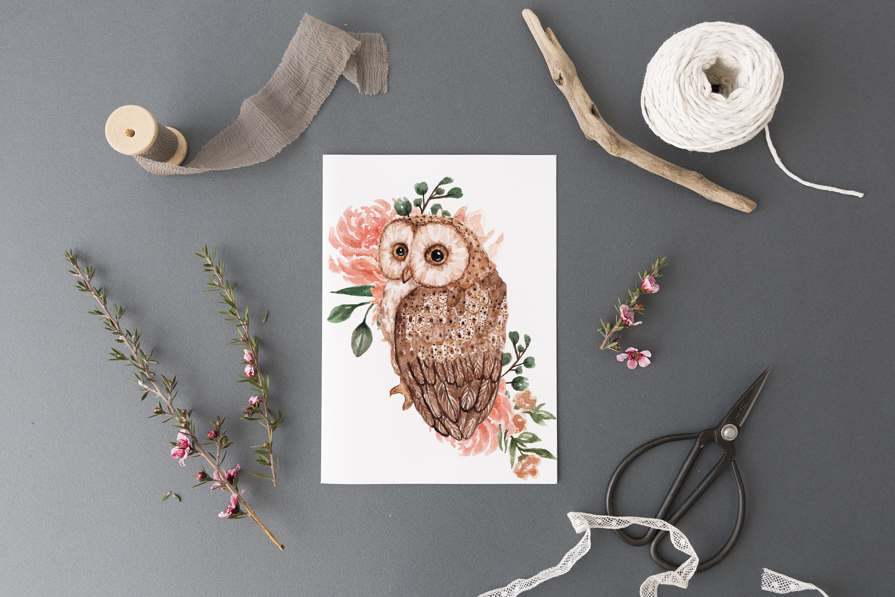 Spring Owls Watercolor Collection (205181) | Illustrations | Design Bundles