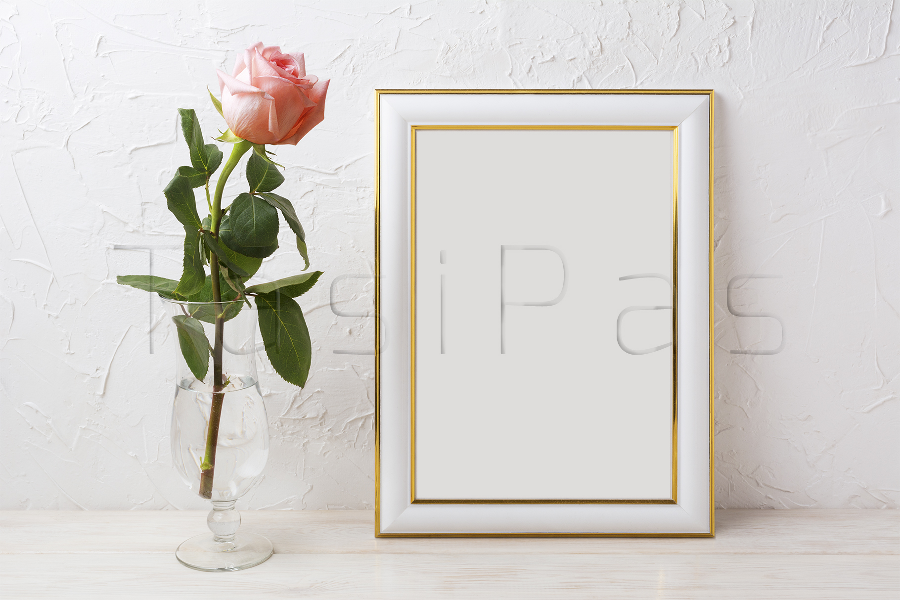 Download Gold decorated frame mockup with rose in exquisite glass ...