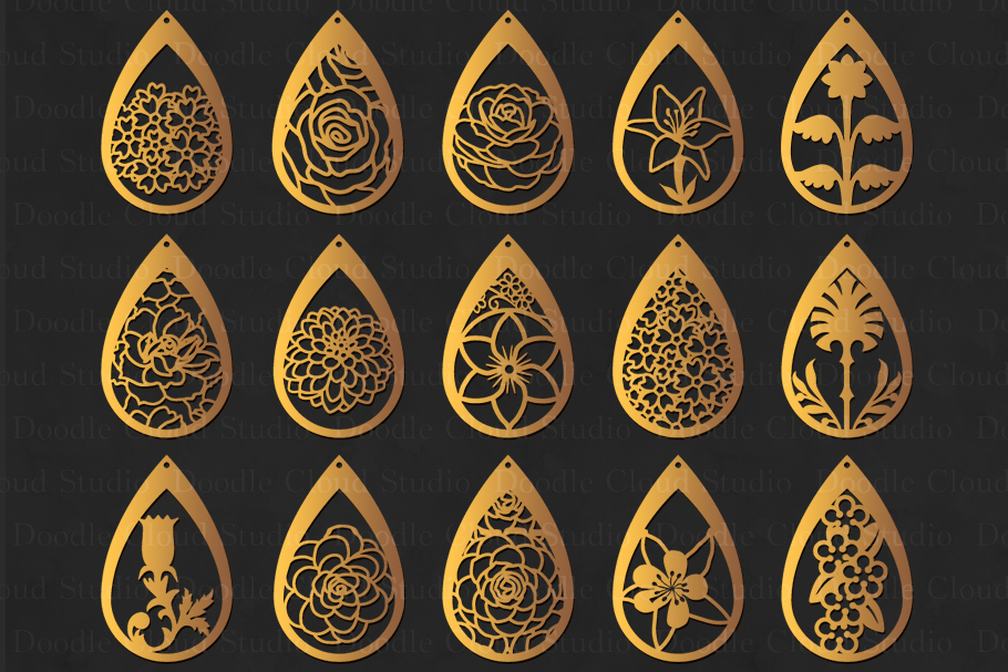 Floral Earrings SVG, Teardrop Earrings, Pendant SVG files for