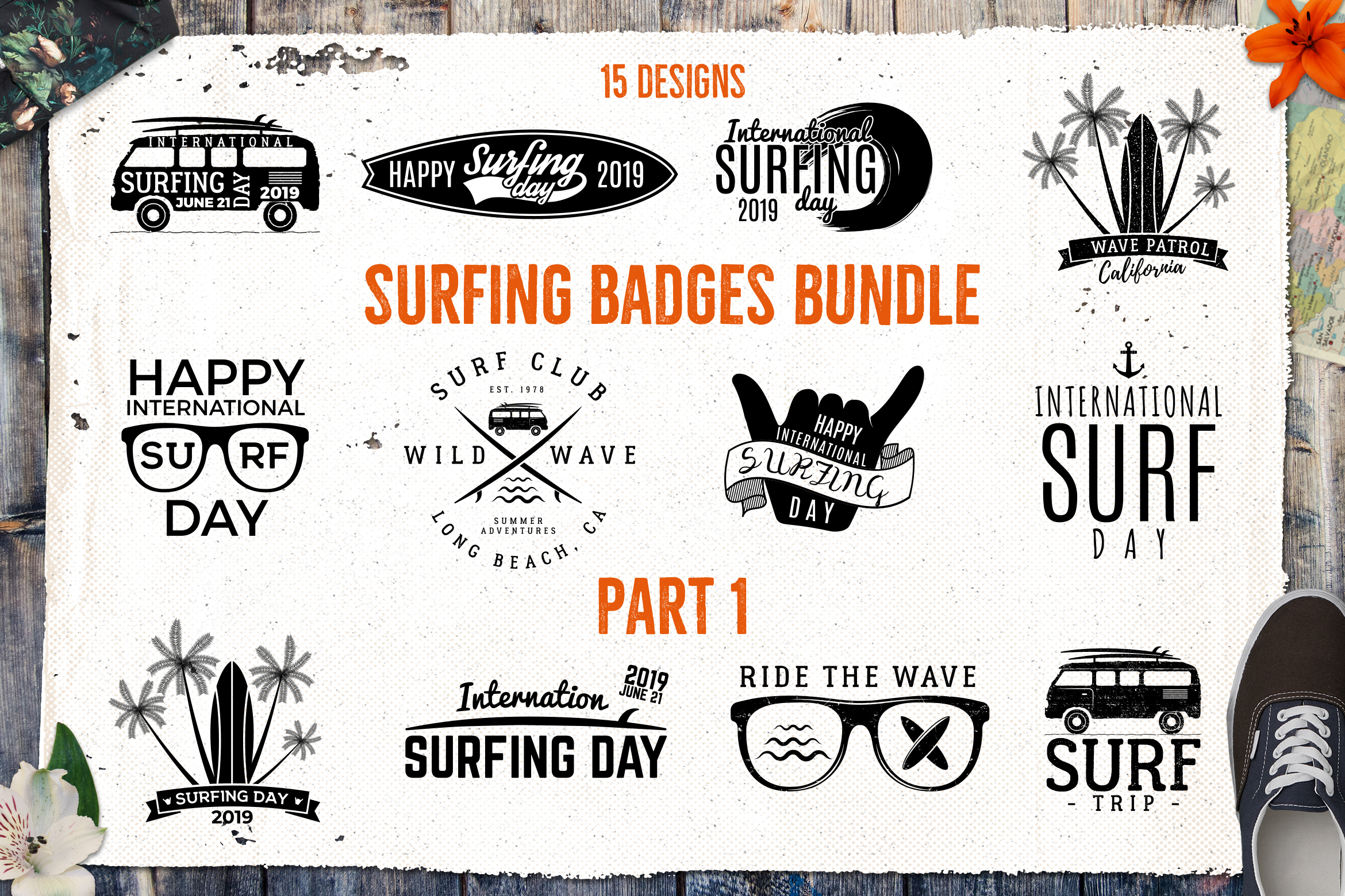 Download Summer Surfing SVG Badges & Elements. Surf Logo Bundle Files