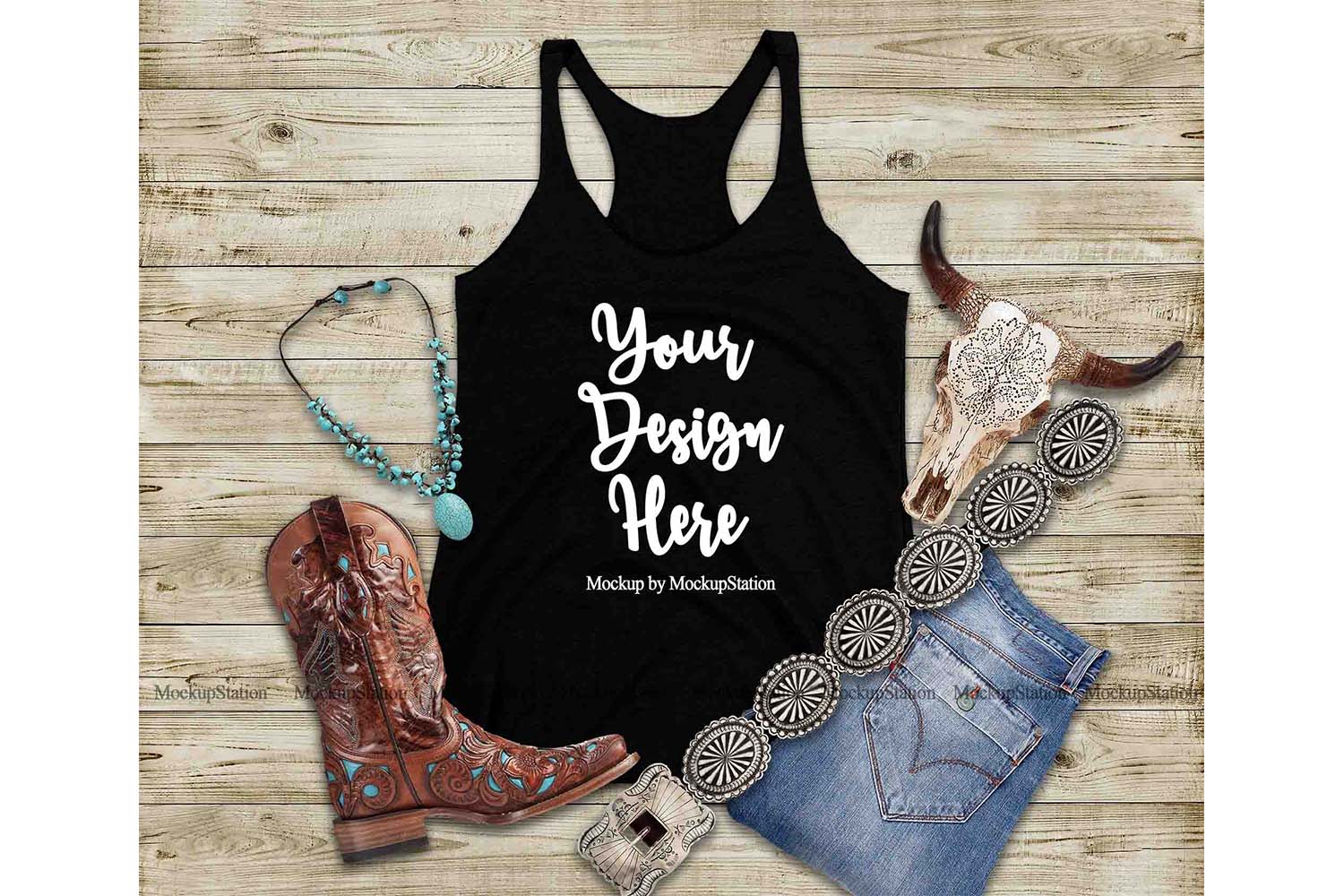 Download Western Black Tank Top Mock Up, Southern Next Level 6733