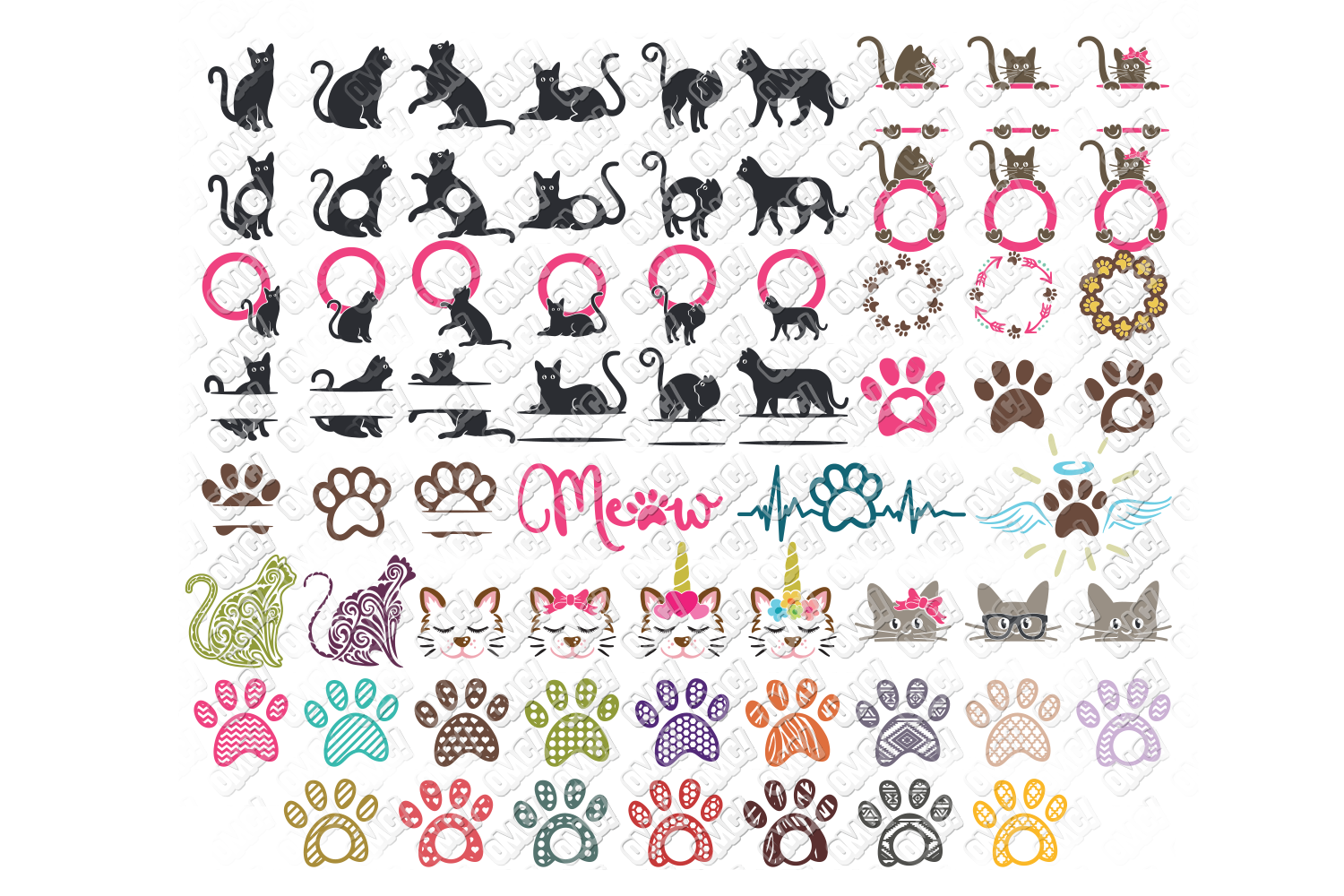 Download Cat SVG Monogram Bundle in SVG, DXF, PNG, EPS, JPG
