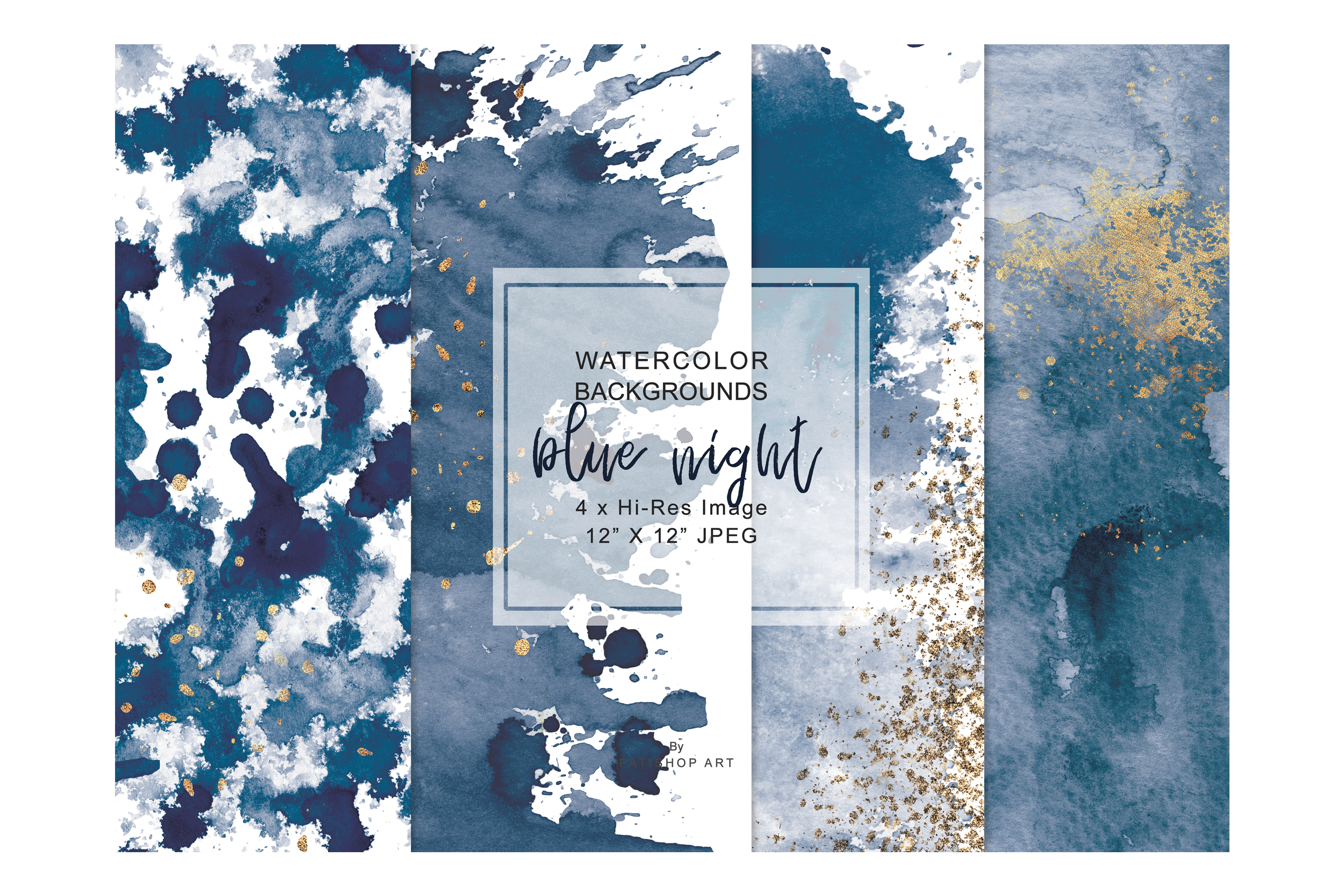 Hand Painted Watercolor Navy Blue Backgrounds 12'x12'