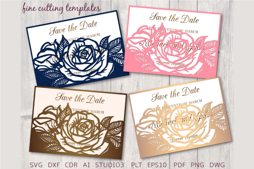 Download Roses Wedding Invitation 5x7 SVG Pocket Envelope laser cut