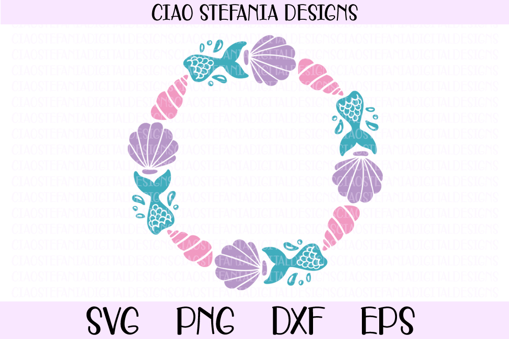 Download Mermaid Tail Wreath Monogram Shell SVG PNG DXF EPS Cut File