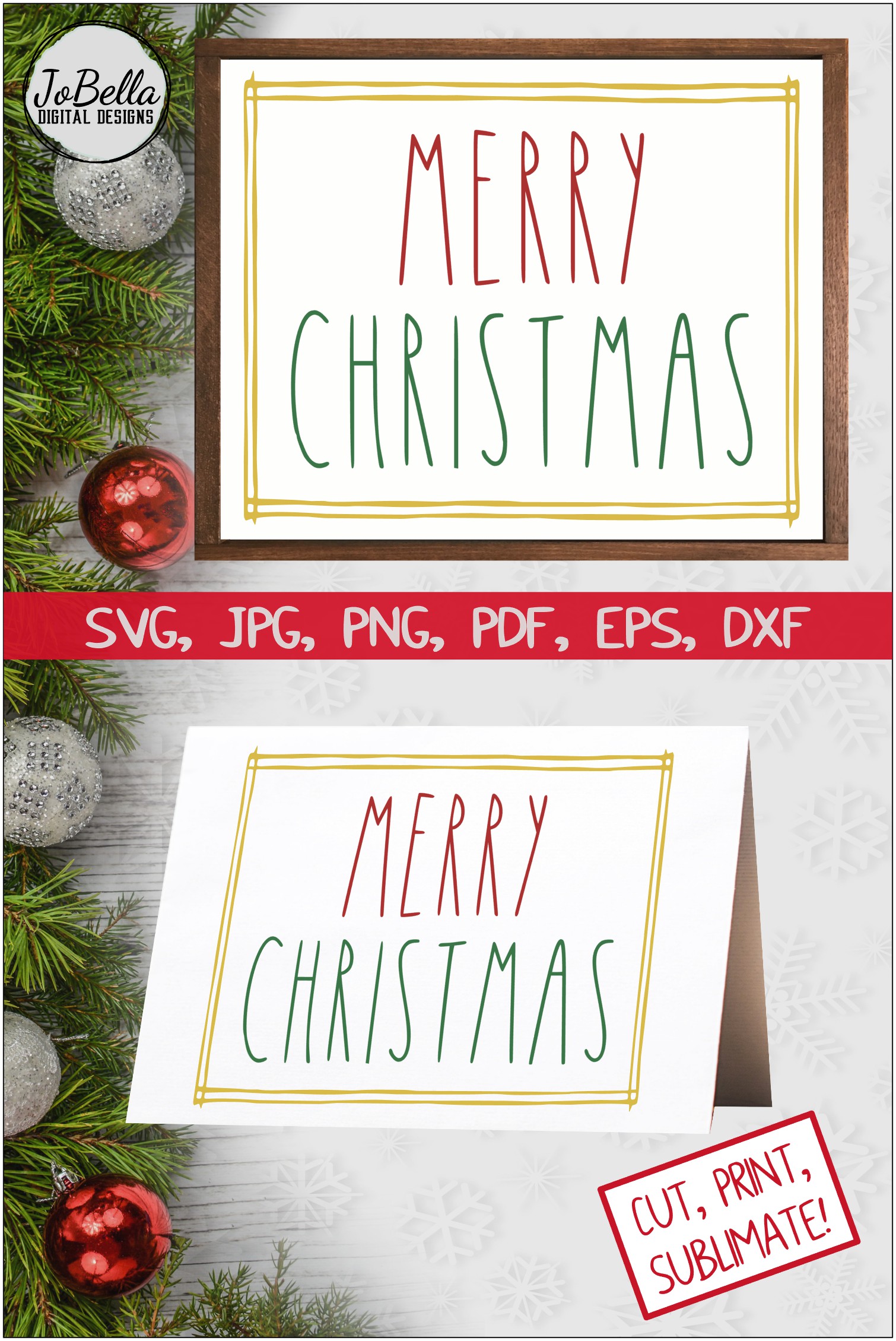 Download Rustic Border Merry Christmas SVG, Sublimation PNG & Print