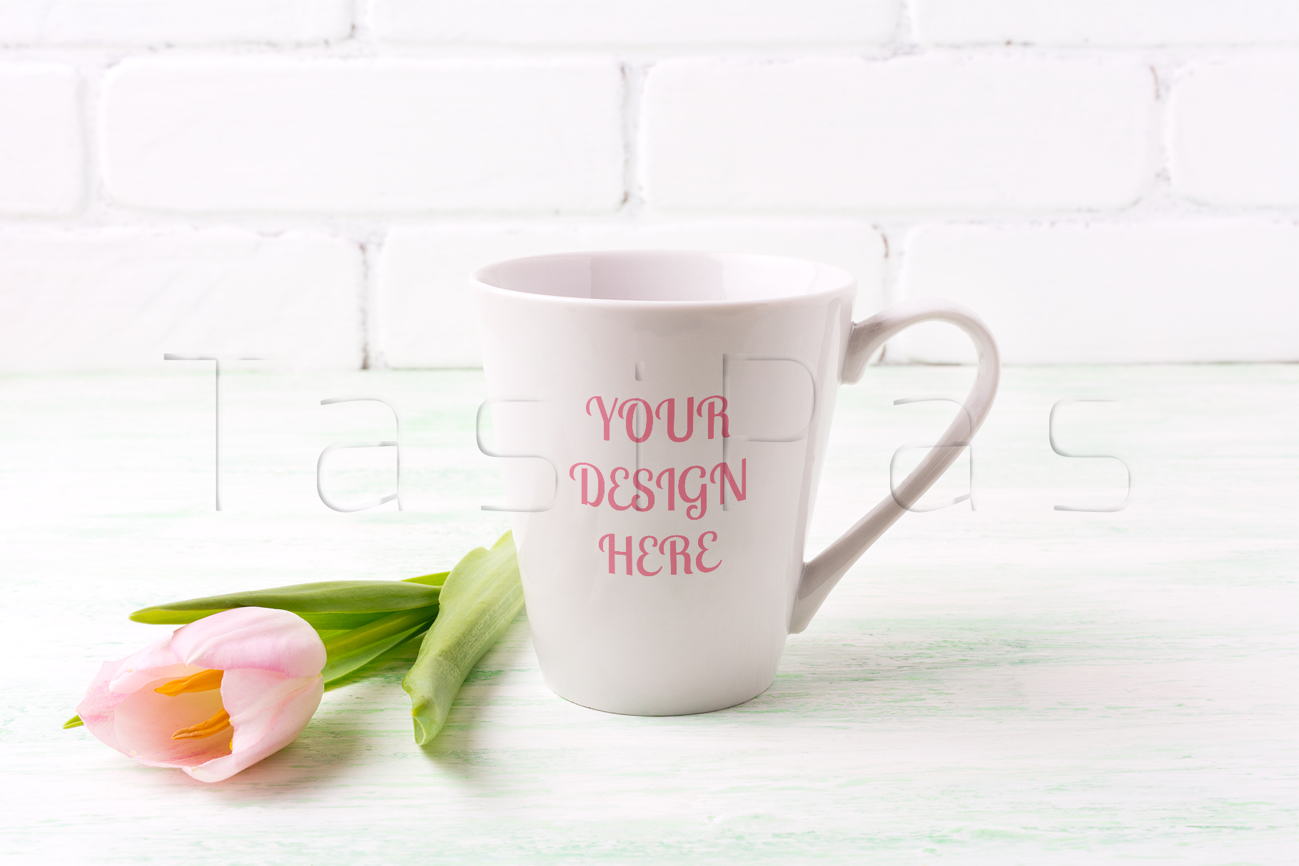 Download White coffee latte mug mockup with pink tulip (67861 ...