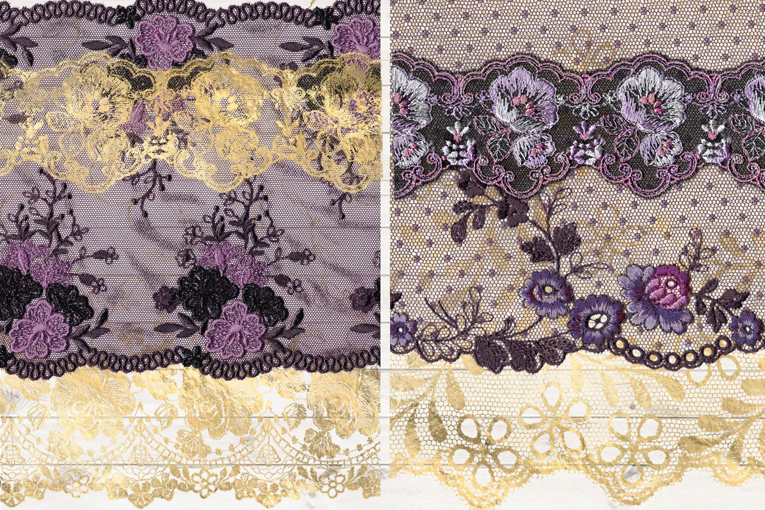 Purple and Gold Lace Overlays