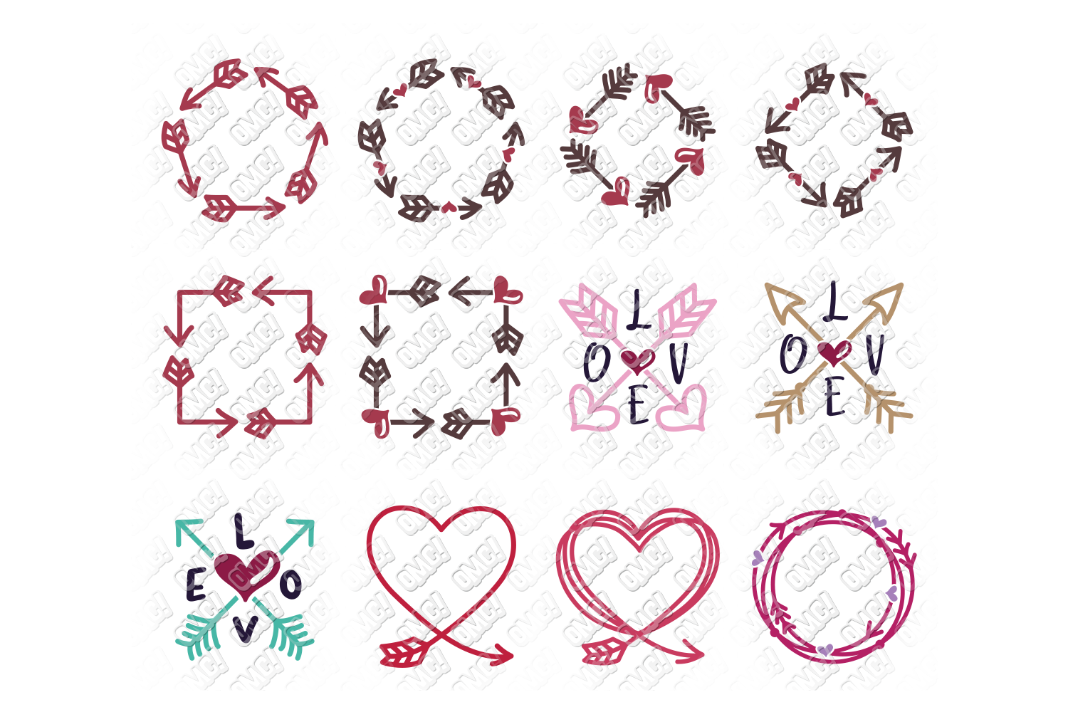 Download Valentine Arrow SVG Bundle Monogram SVG, DXF, PNG, EPS, JPG (179167) | Cut Files | Design Bundles