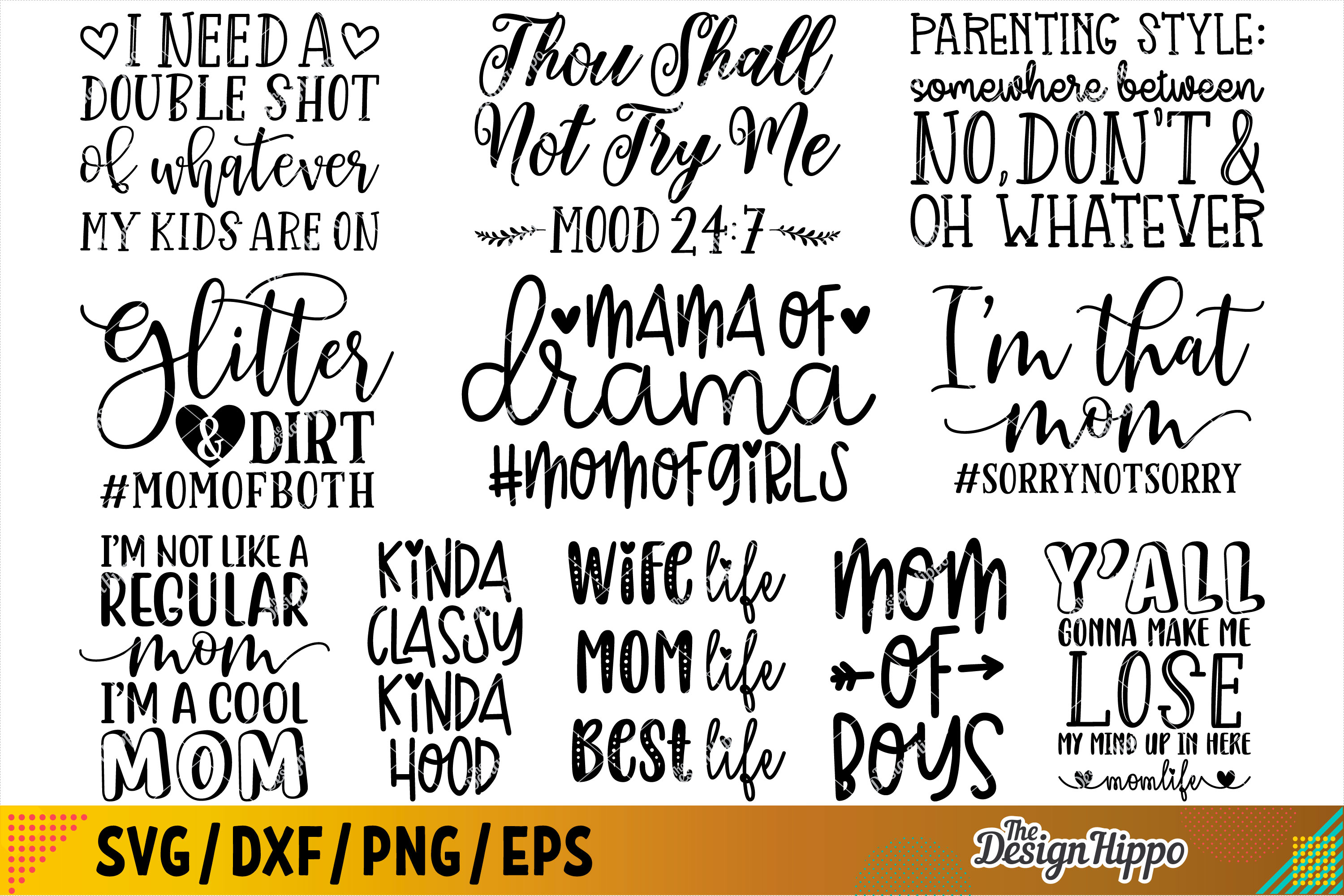 Download Funny Mom SVG Bundle of 30 Designs, DXF PNG Cricut Cut Files