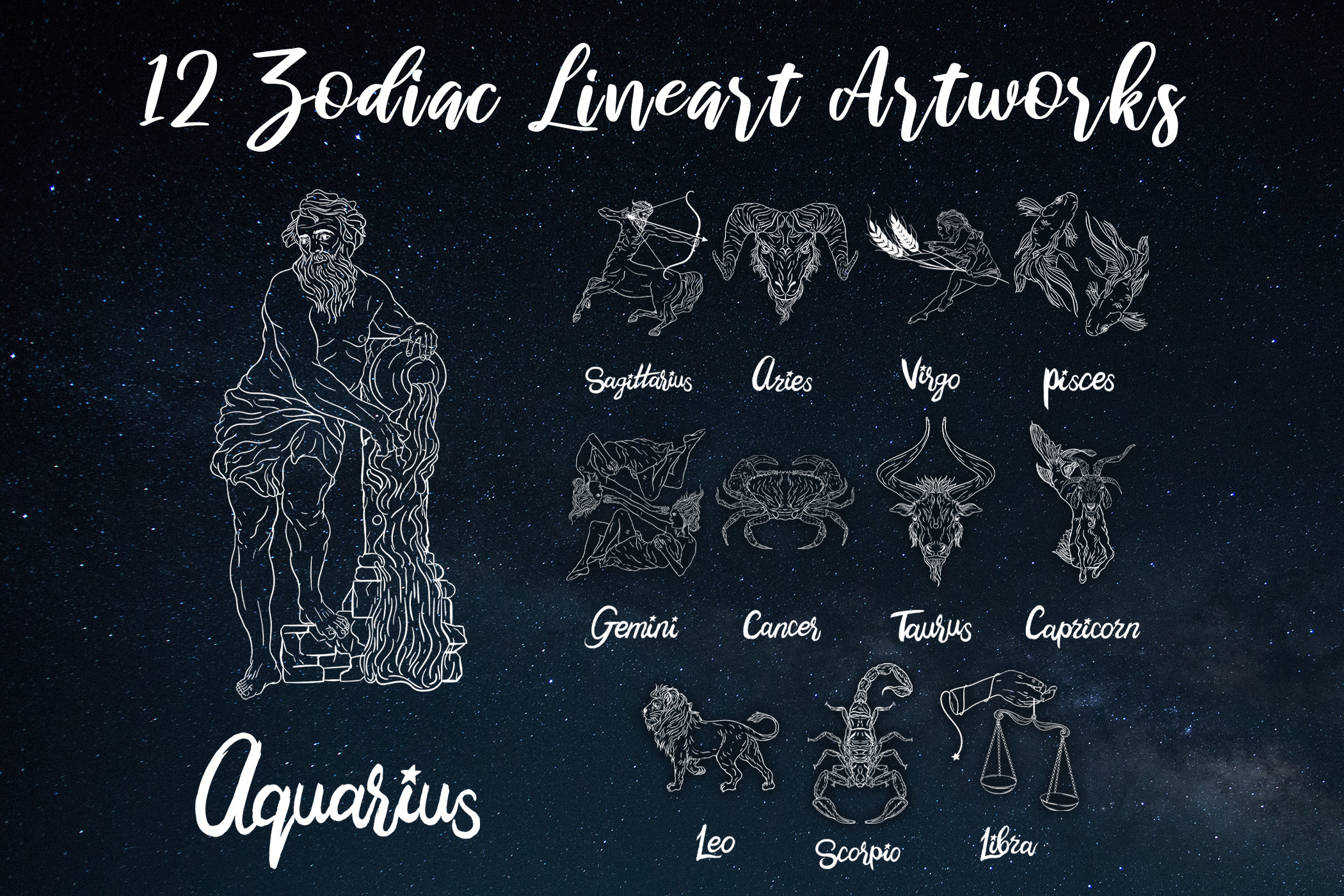 Ultimate Astrology Zodiac Bundle! SVG, PNG, 120 Files!
