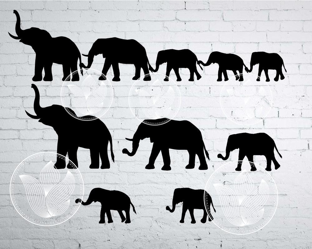 Download Digital Elephant family holding tails clipart, Elephant eps, png, svg, dxf, Elephant stamp ...