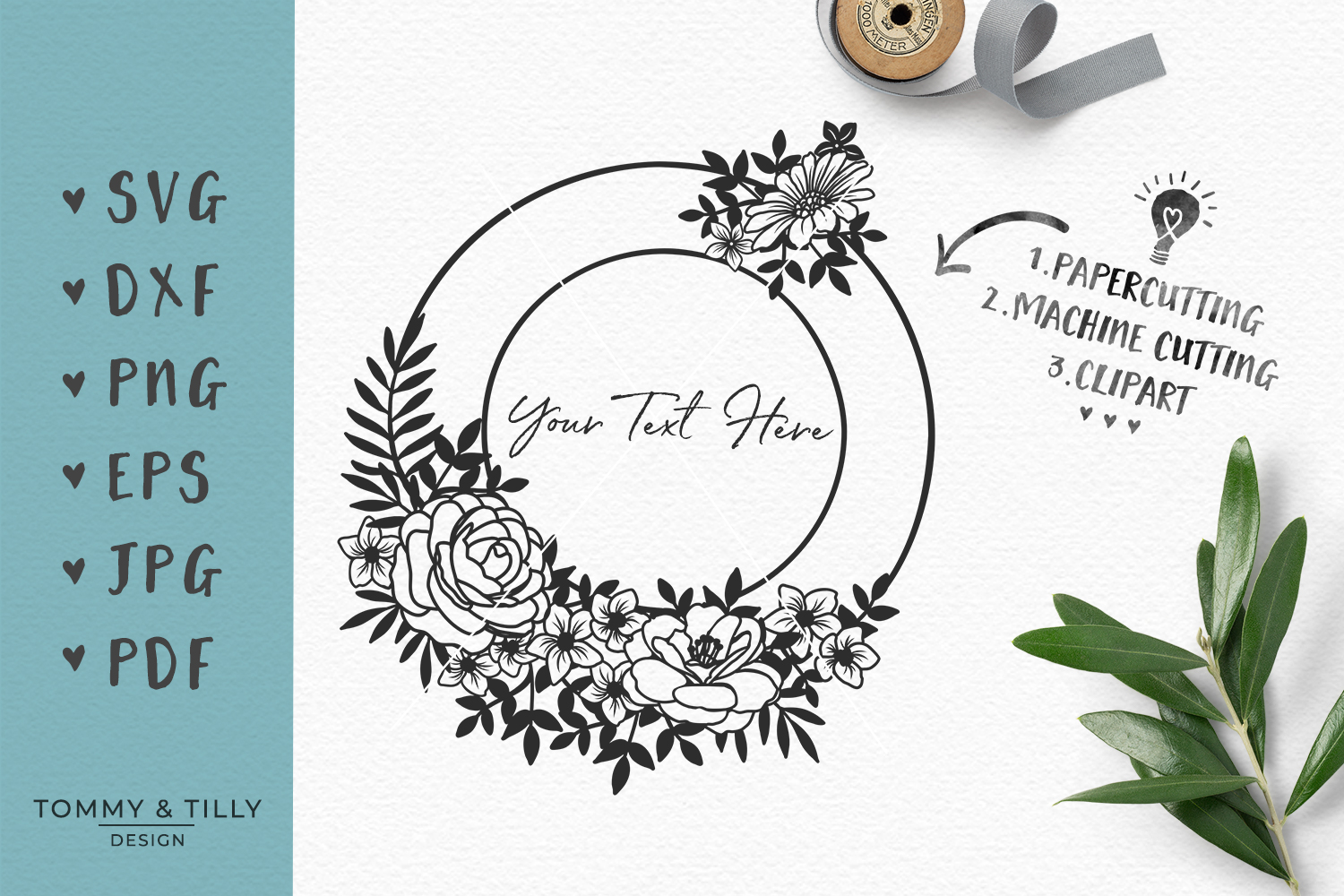 Floral Circle Photo Frame Design - SVG EPS DXF PNG PDF JPG