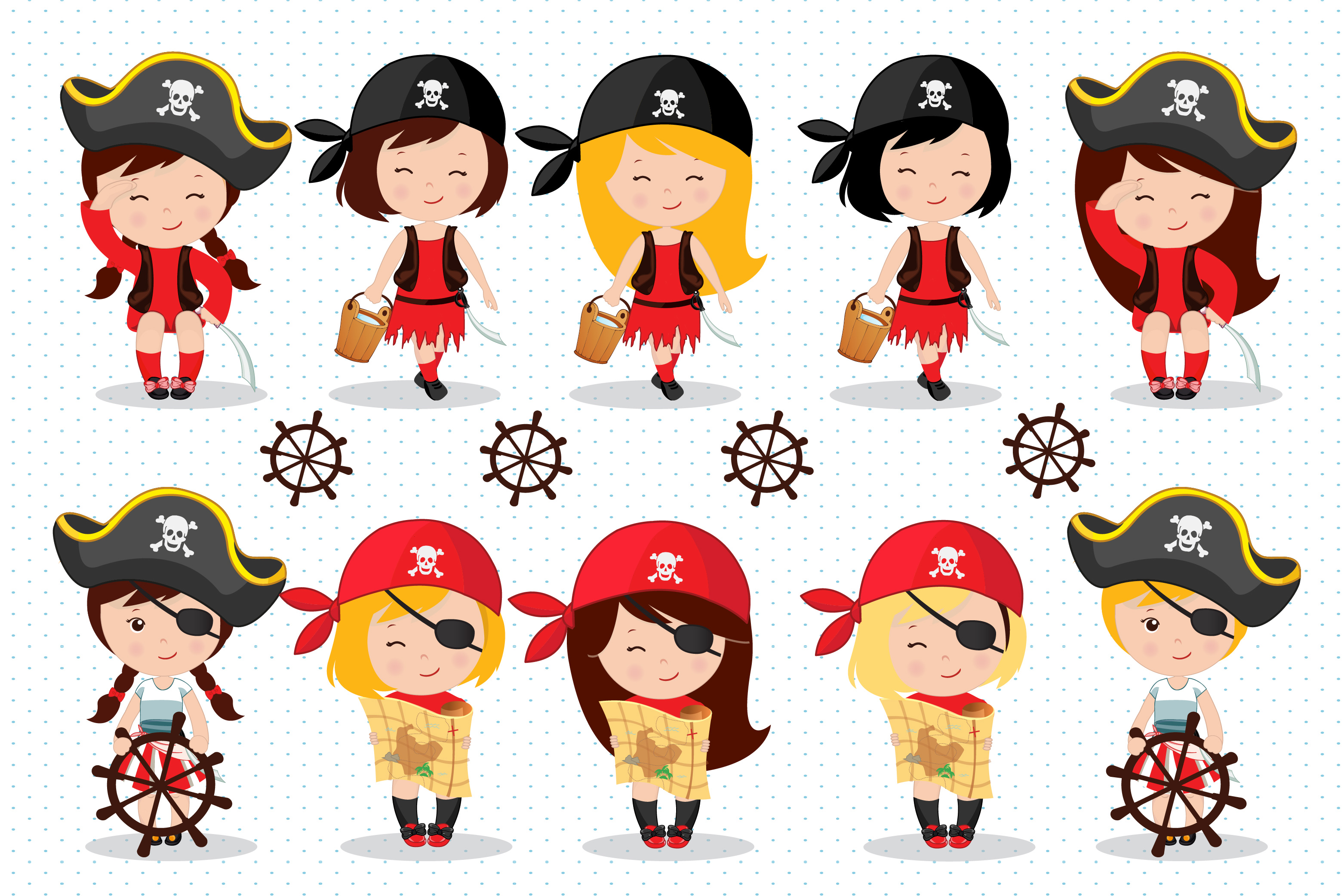 Pirate girl illustrations, Pirate girl graphics