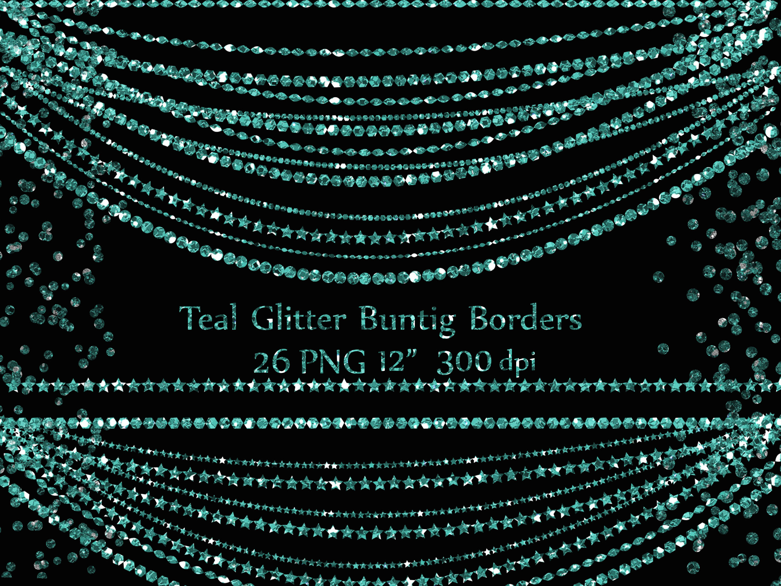 Teal Glitter borders clipart