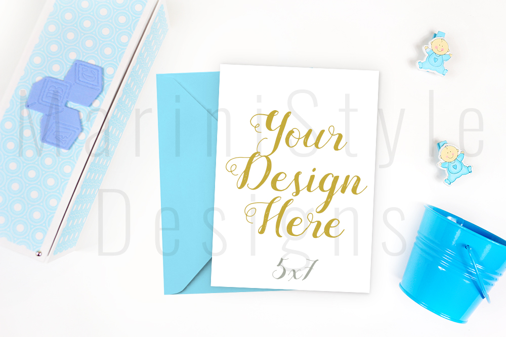 Download Baby Shower Card Mockup 5x7 Baby Boy Invitation Mockup 403