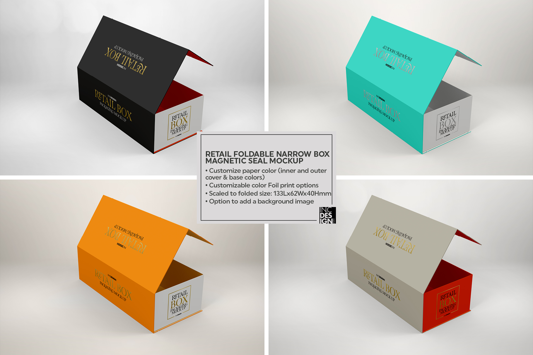 Download Foldable Narrow Retail Box Magnetic Seal Packaging Mockup