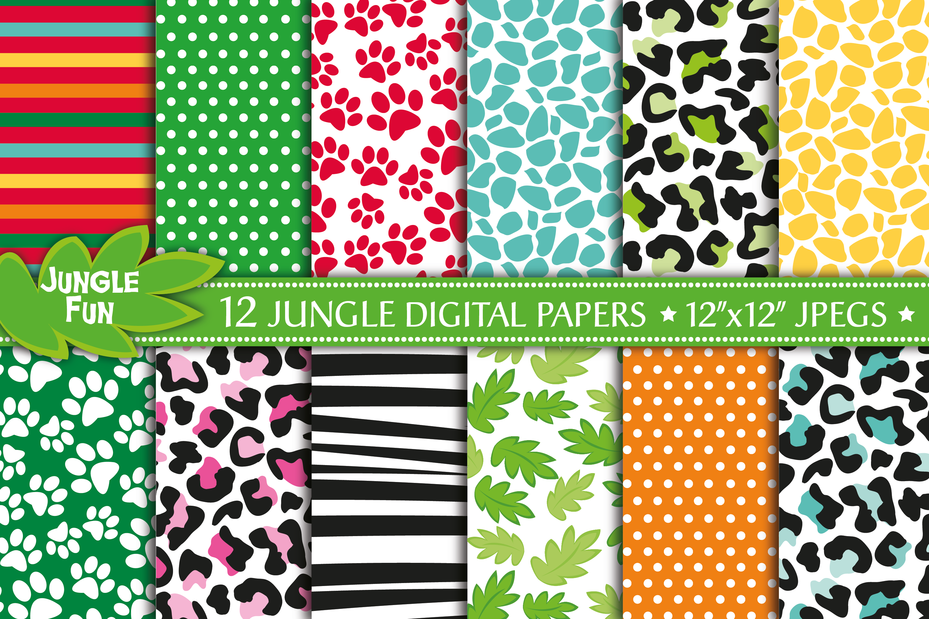 Jungle digital papers, Jungle patterns, Scrapbook papers (85911