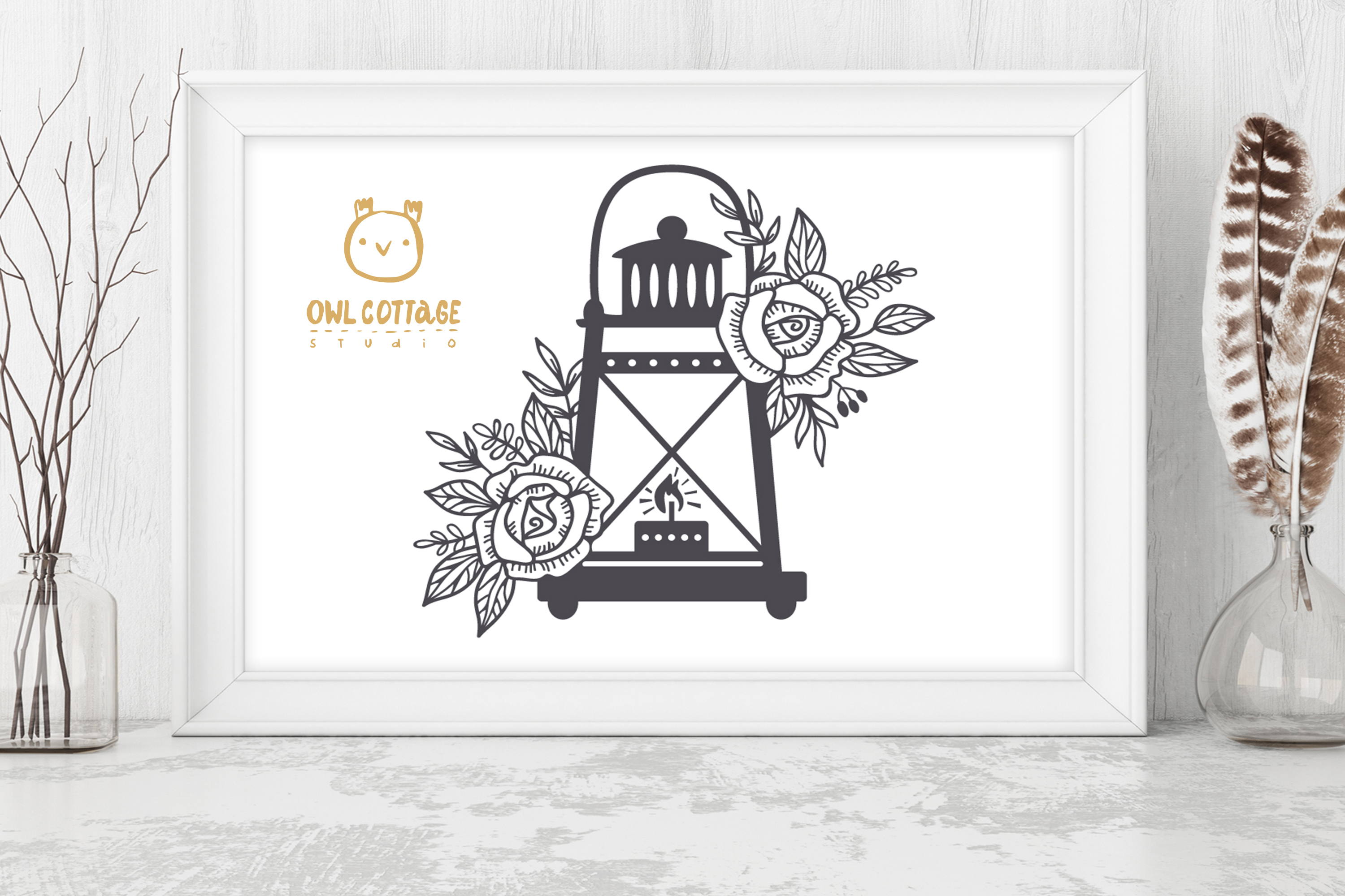 Vintage Lantern with floral decor SVG, Lantern Decor Cut ...