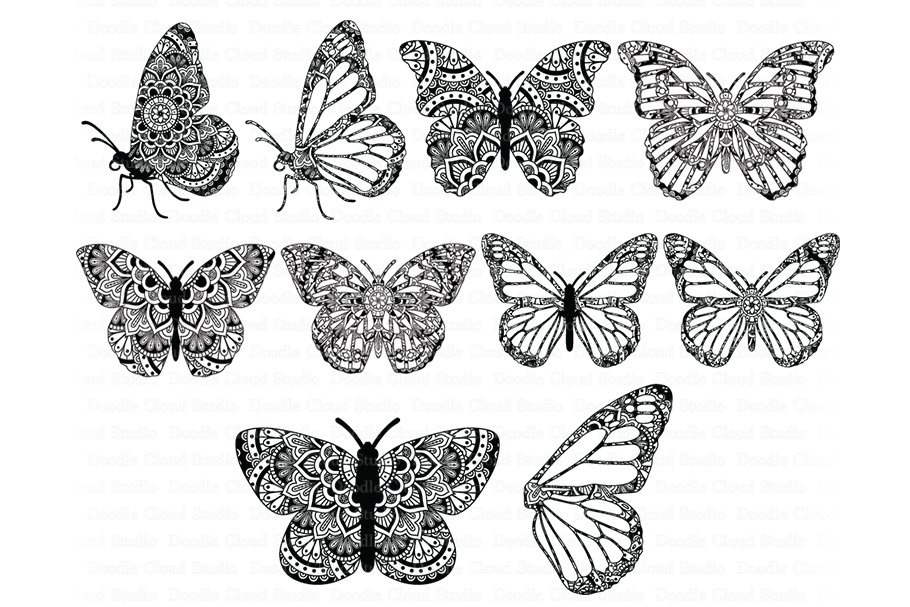 Download Mandala Butterfly SVG Zentangle Files, Butterfly Wing SVG