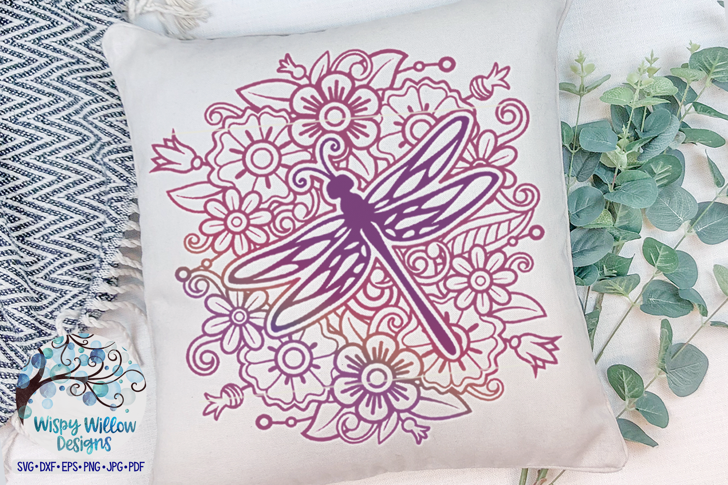 Download Dragonfly Mandala SVG | Dragonfly with Flowers SVG Cut File