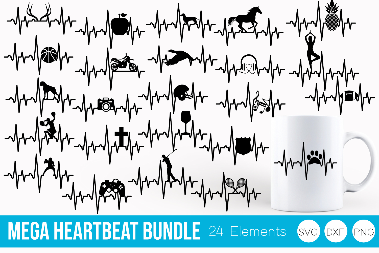 Download Heartbeat Bundle SVG, DXF, PNG Bundle Cut Files