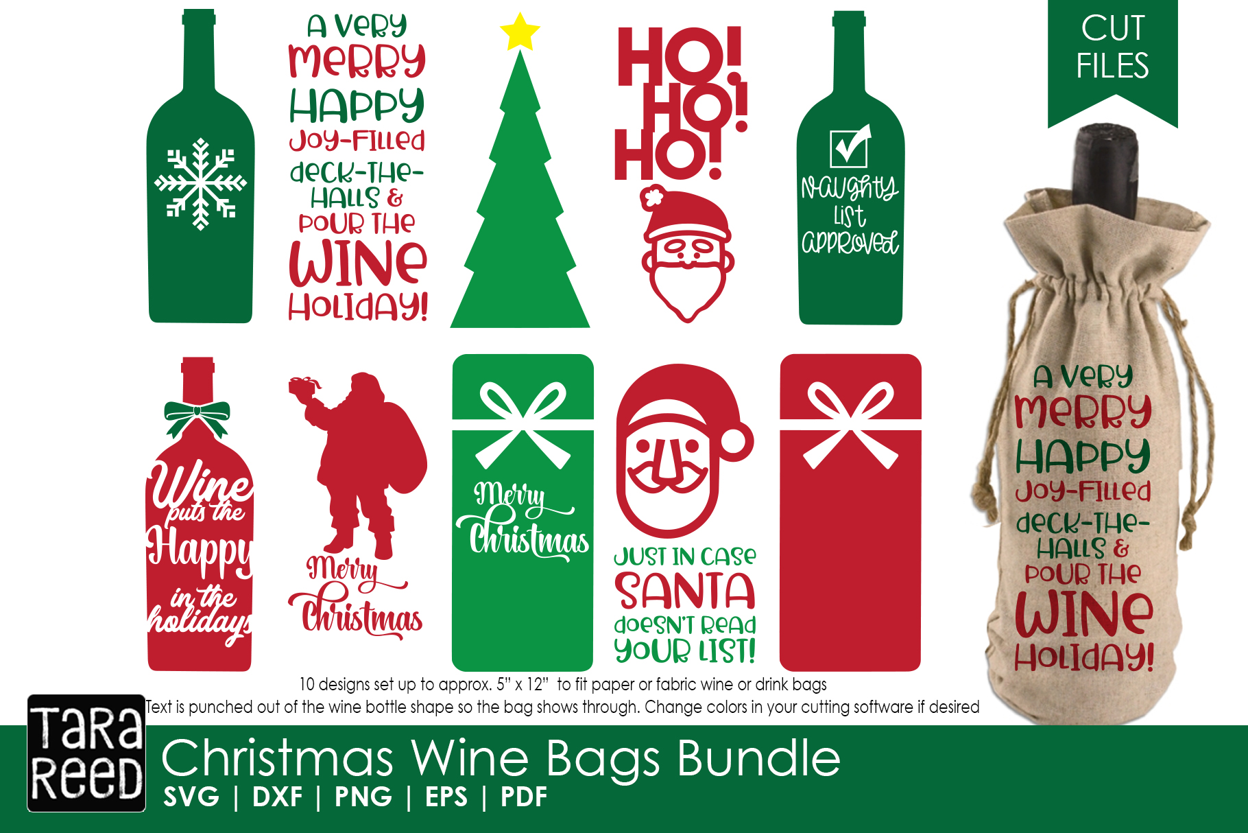 Christmas Wine Bags - Christmas SVG Files for Crafters