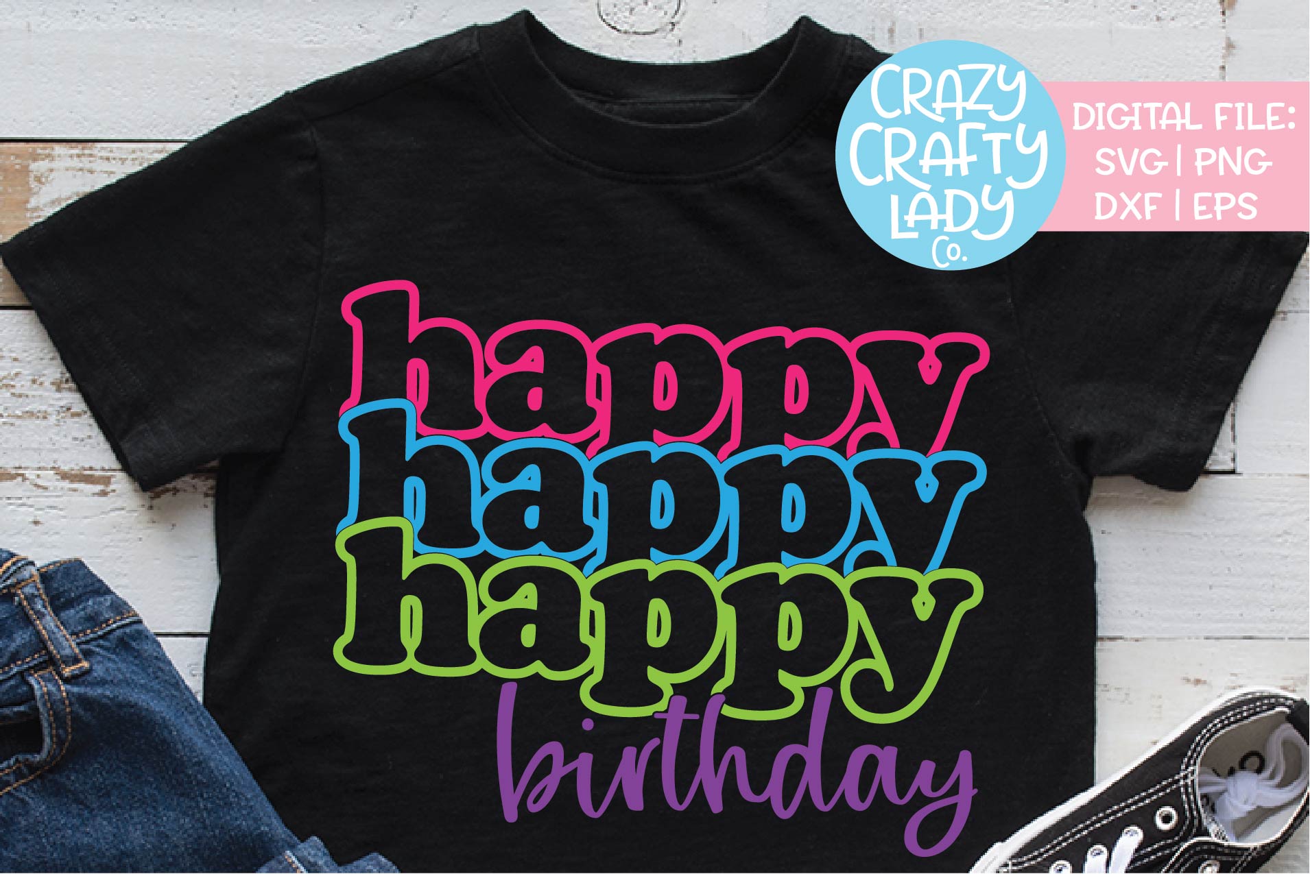 Download Happy Birthday Retro Stacked SVG DXF EPS PNG Cut File