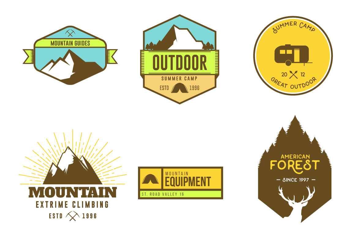 18 Vintage Mountain Badges (3591) | Logos | Design Bundles