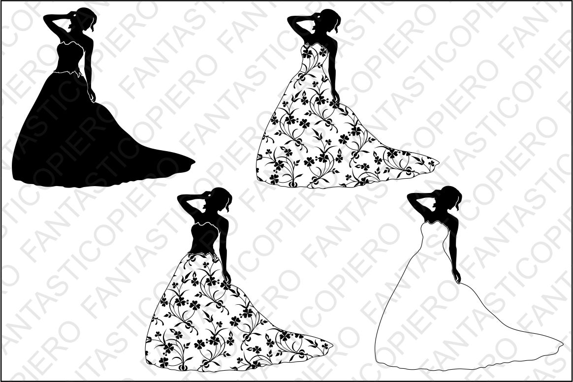 Woman in dress with flowers SVG files for Silhouette Cameo and Cricut. Model clipart PNG ...