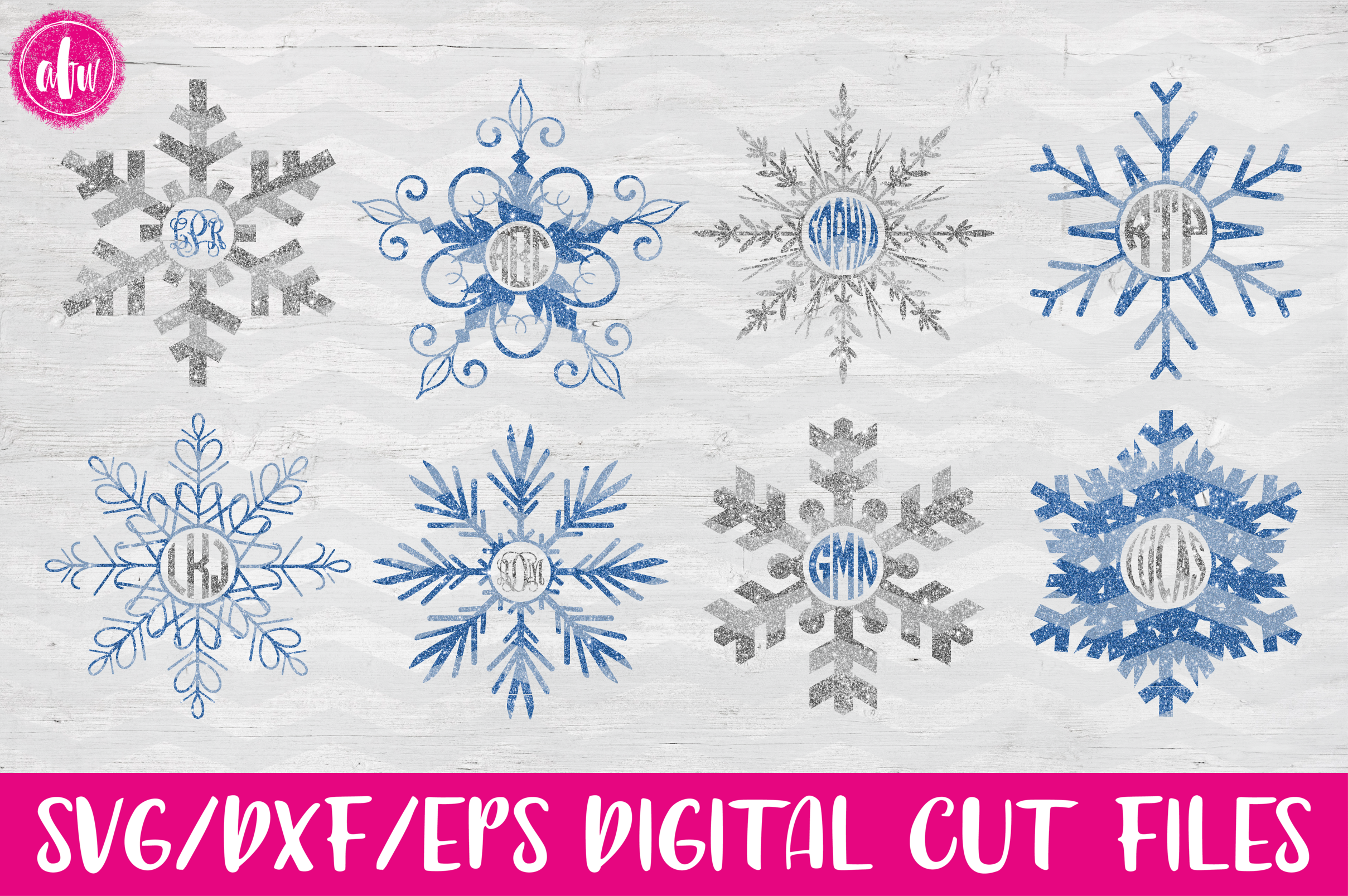 Download Monogram Snowflake Set - SVG, DXF, EPS Cut File (11720 ...