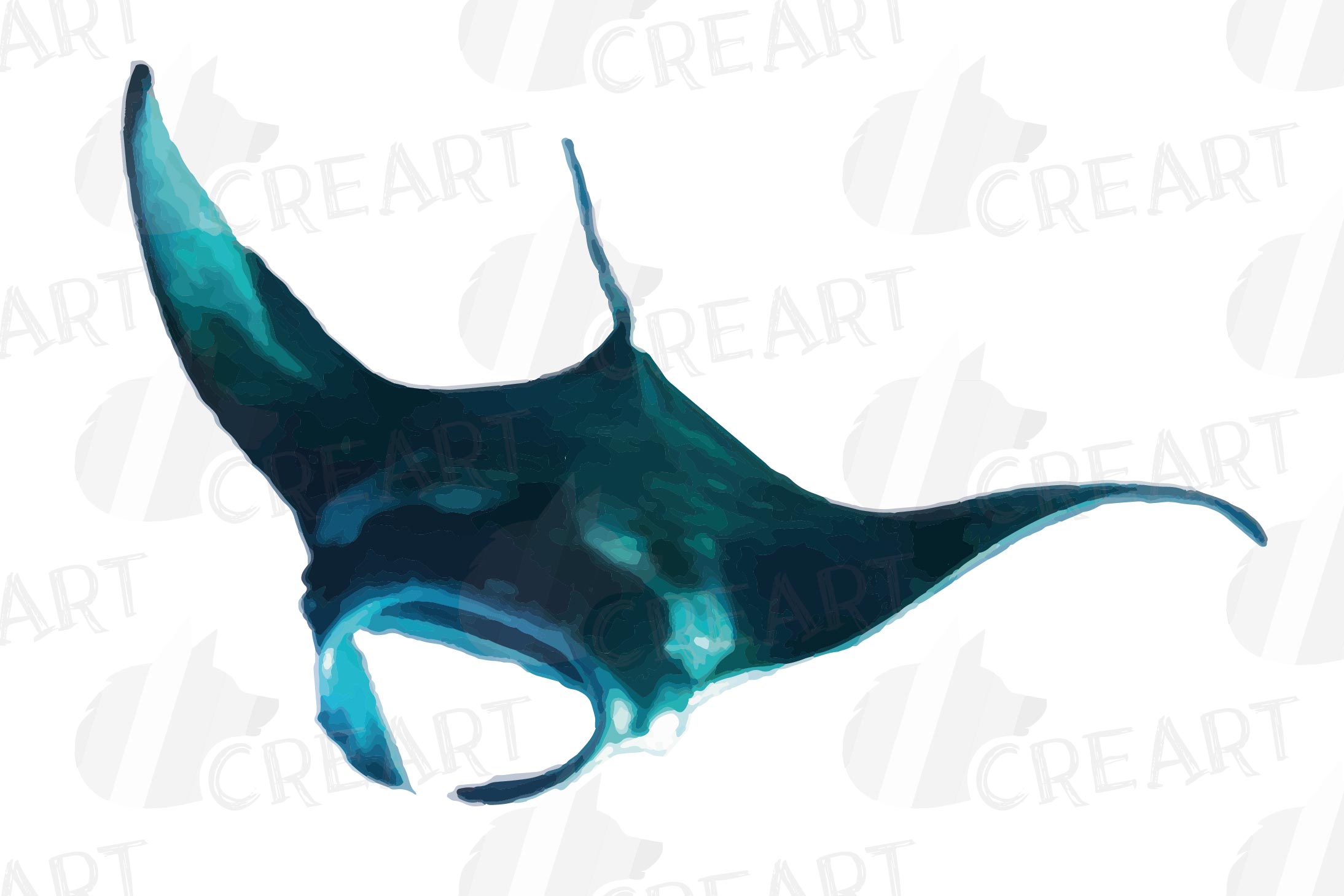 Watercolor Manta Rays clip art pack, manta ray decoration (220865 ...