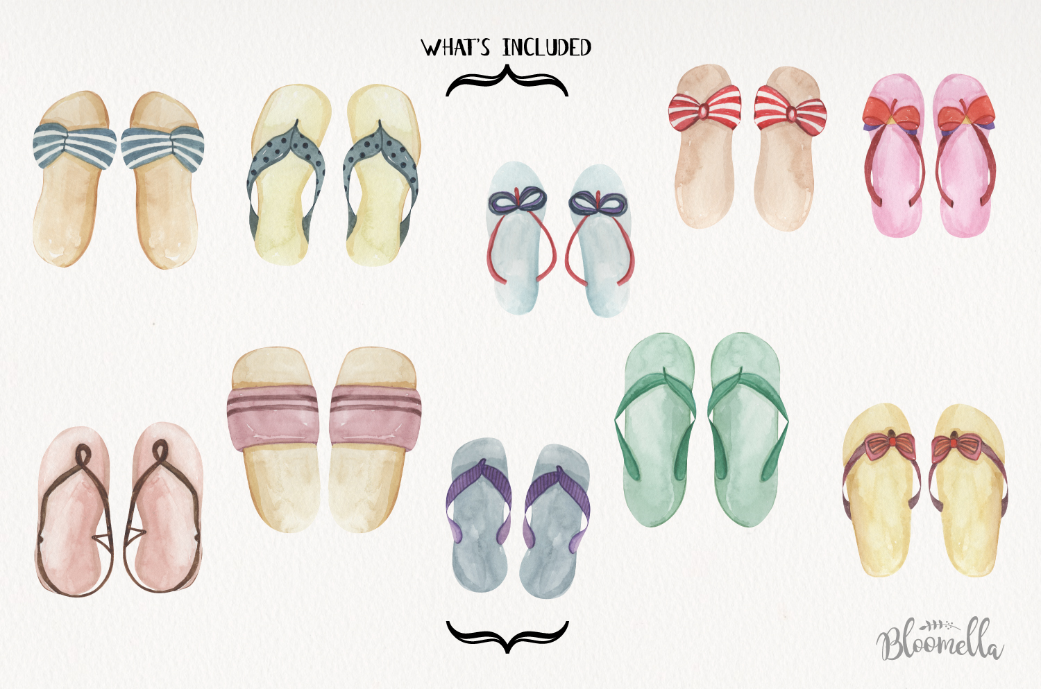 Sandals Watercolor 10 Elements Vacation Summer Flip Flops