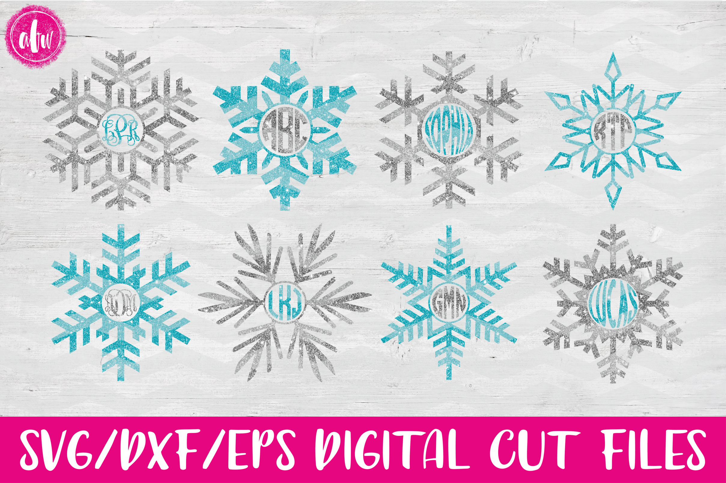 Download Monogram Snowflake Set - SVG, DXF, EPS Cut File