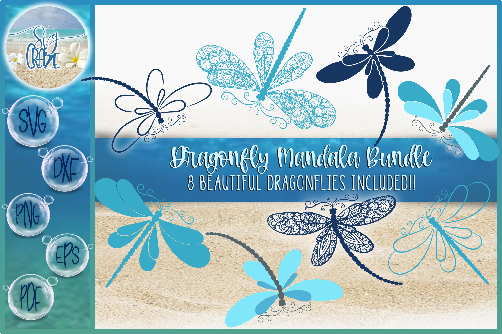 Download Dragonfly Mandala Zentangle Bundle Svg Dxf Eps Png Pdf Files
