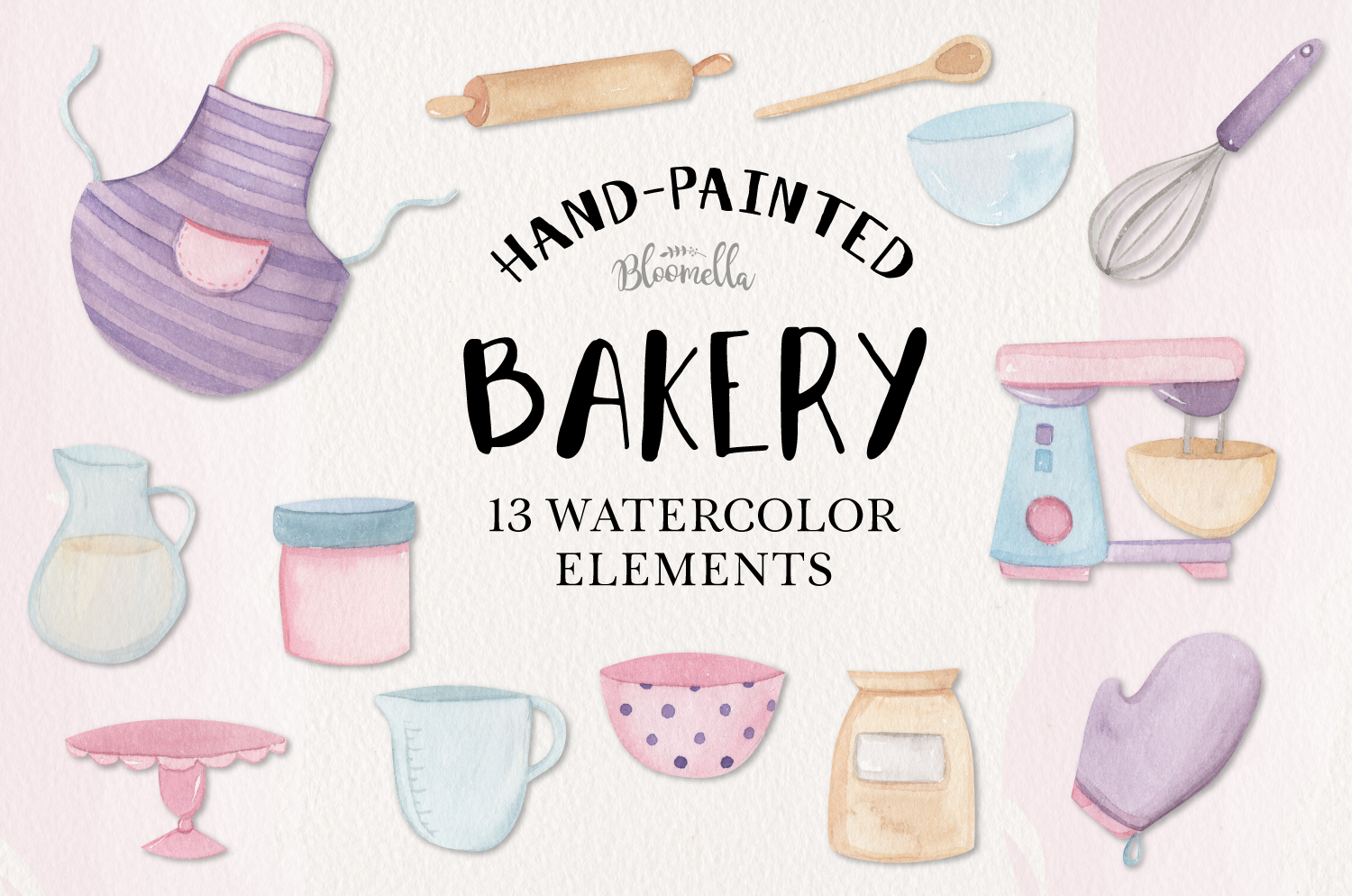 Bakery Watercolor Flowers 13 Elements Baking Bake Spoon