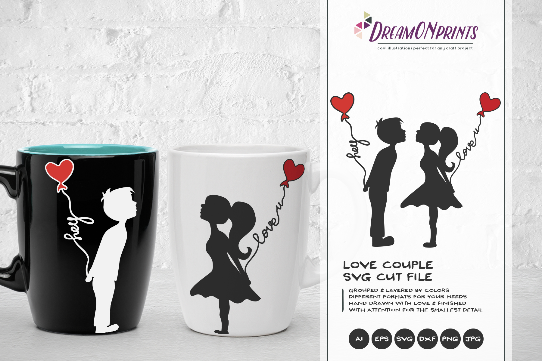 Love Couple SVG - Kissing Boy & Girl SVG (200110) | Illustrations