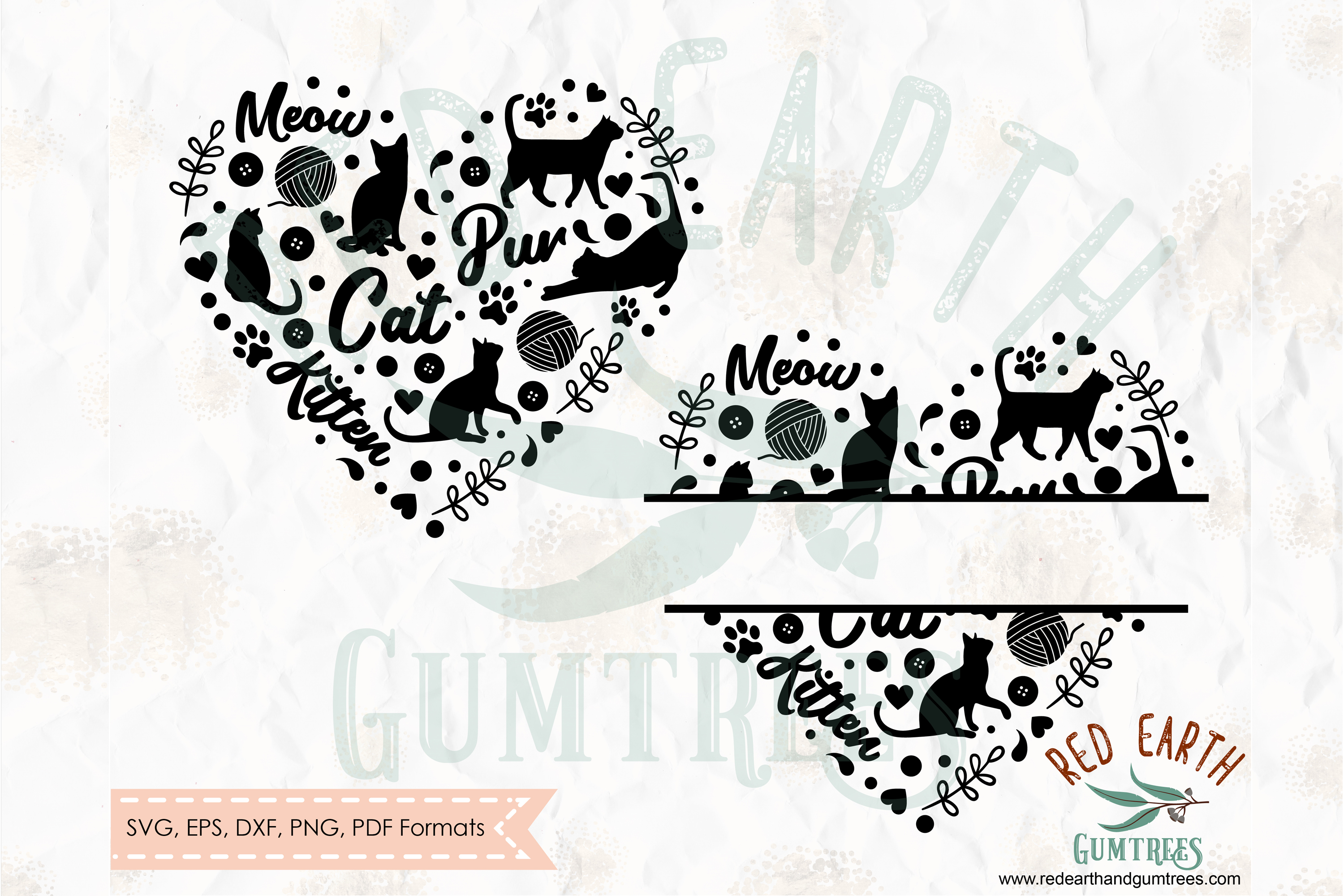 Cat split monogram frame,cat,kitten heart in SVG,DXF,PNG,EPS